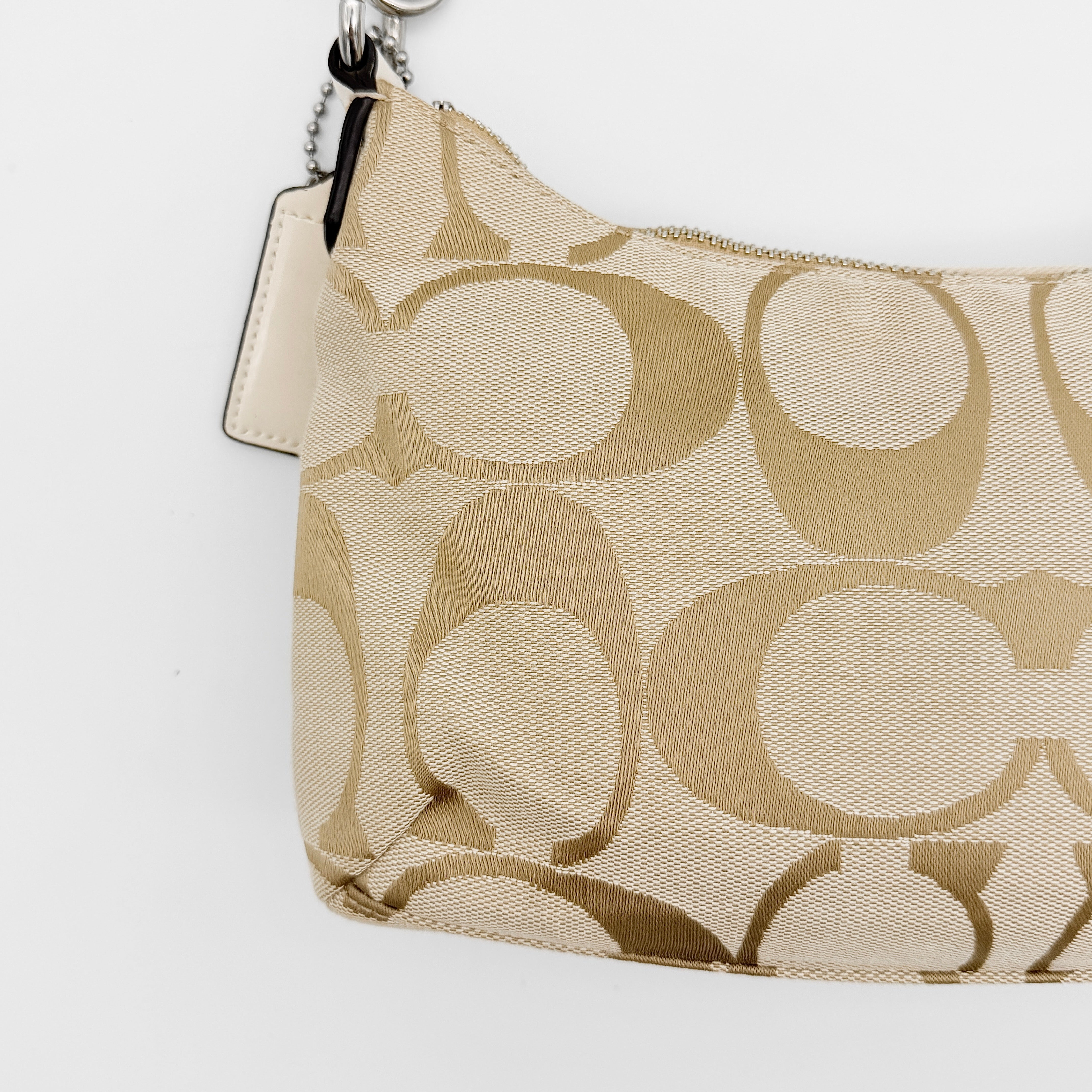 Coach 2Way Signature Stripe Shoulder Bag Beige/White