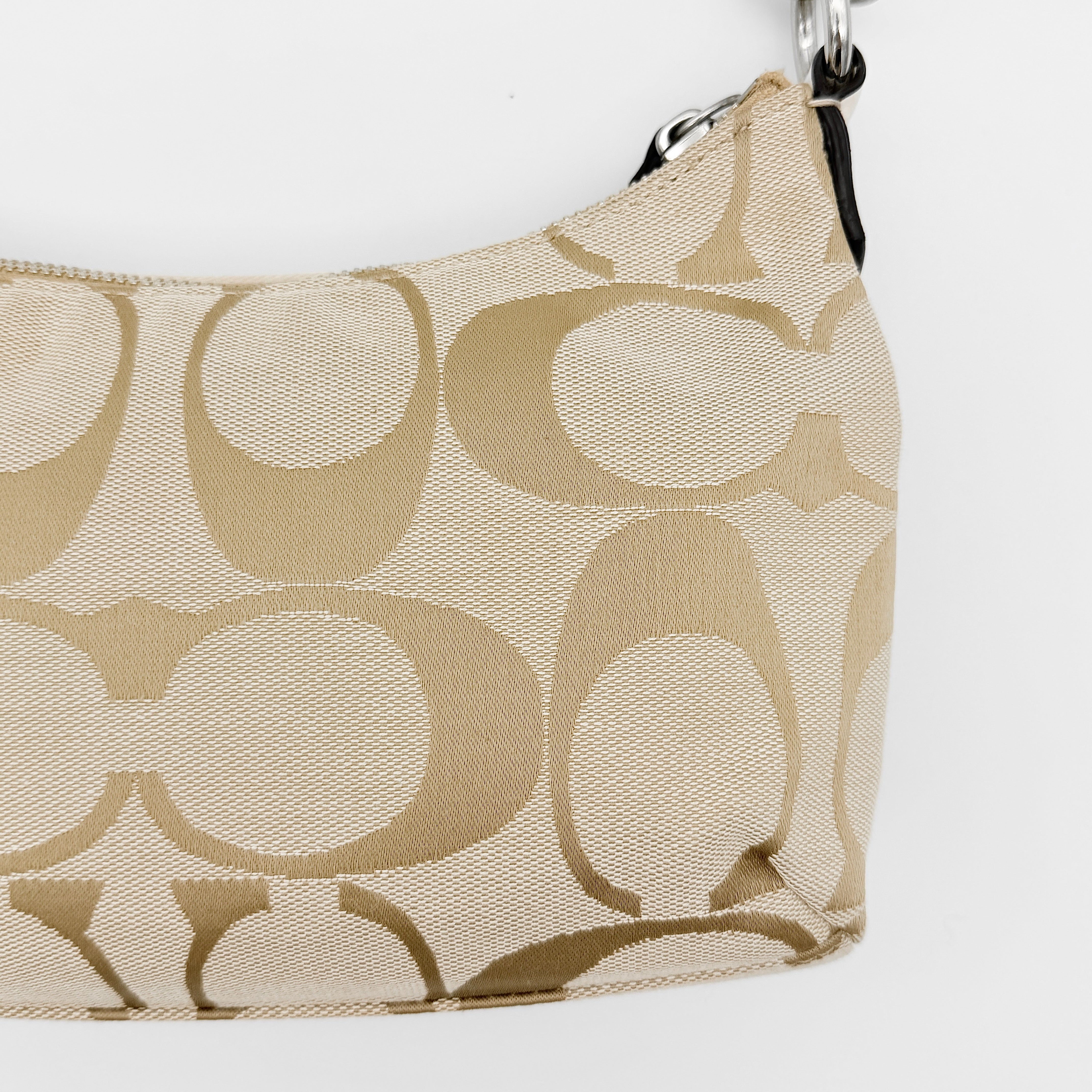 Coach 2Way Signature Stripe Shoulder Bag Beige/White