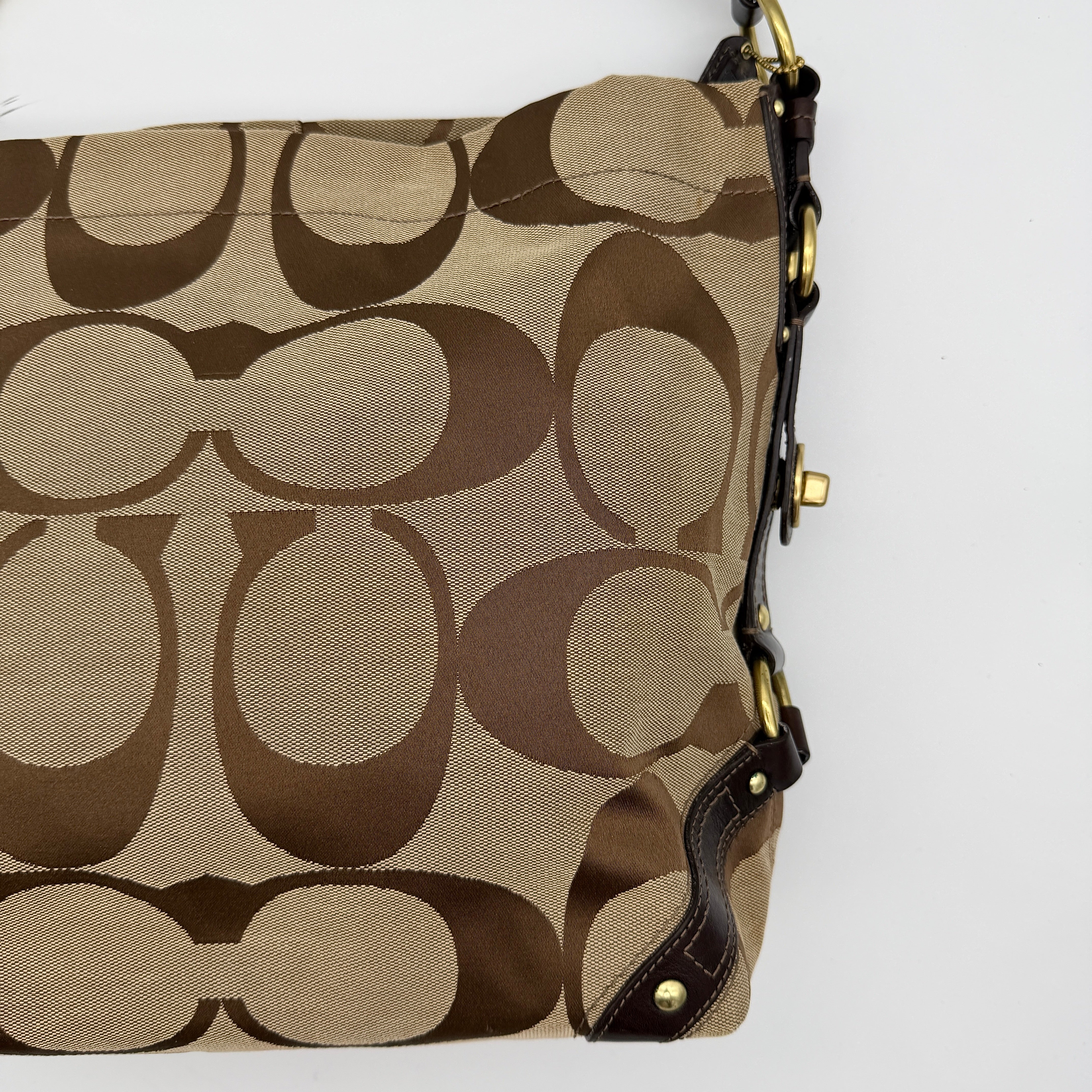 Coach Signature Carly Hobo Shoulder Bag Beige/Brown