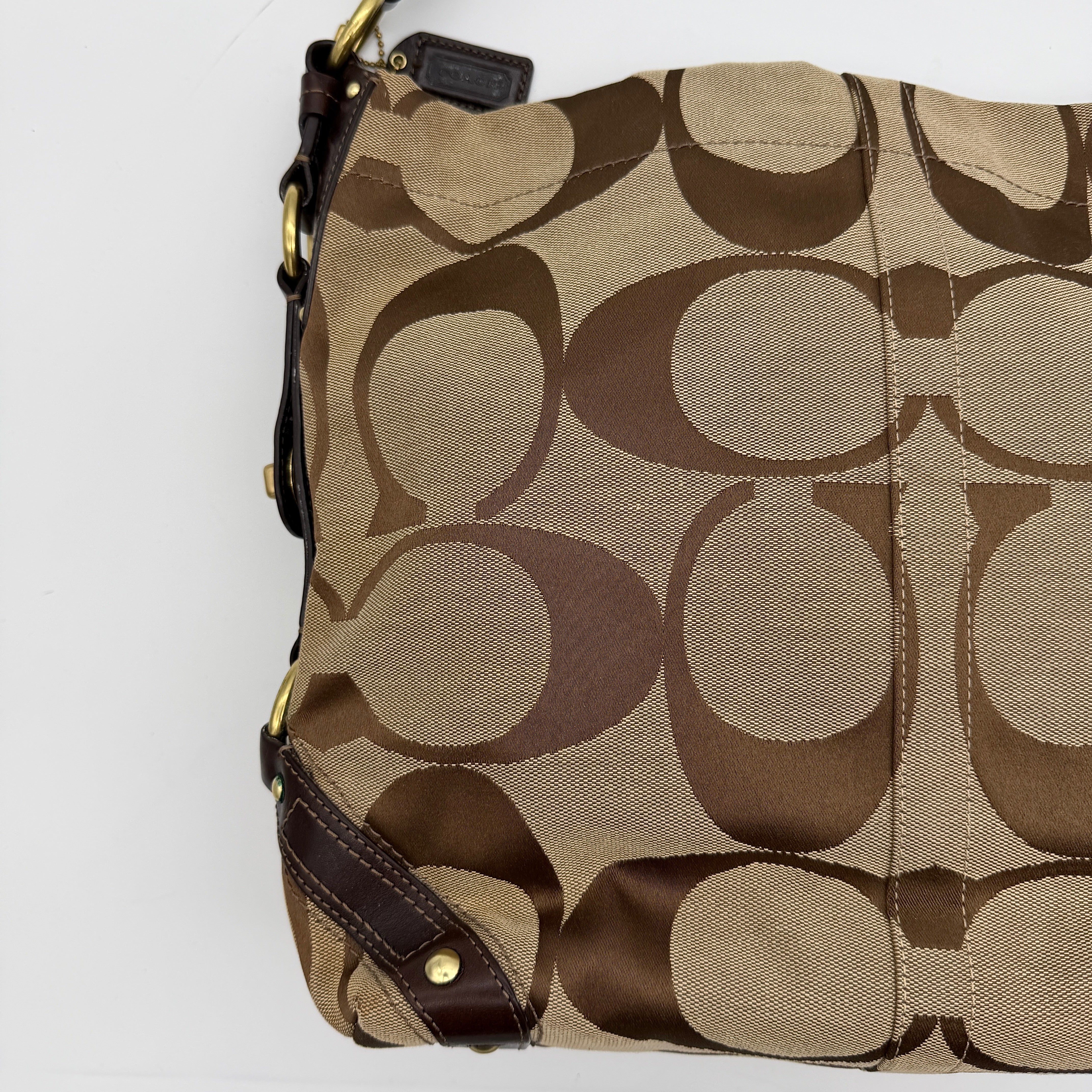 Coach Signature Carly Hobo Shoulder Bag Beige/Brown