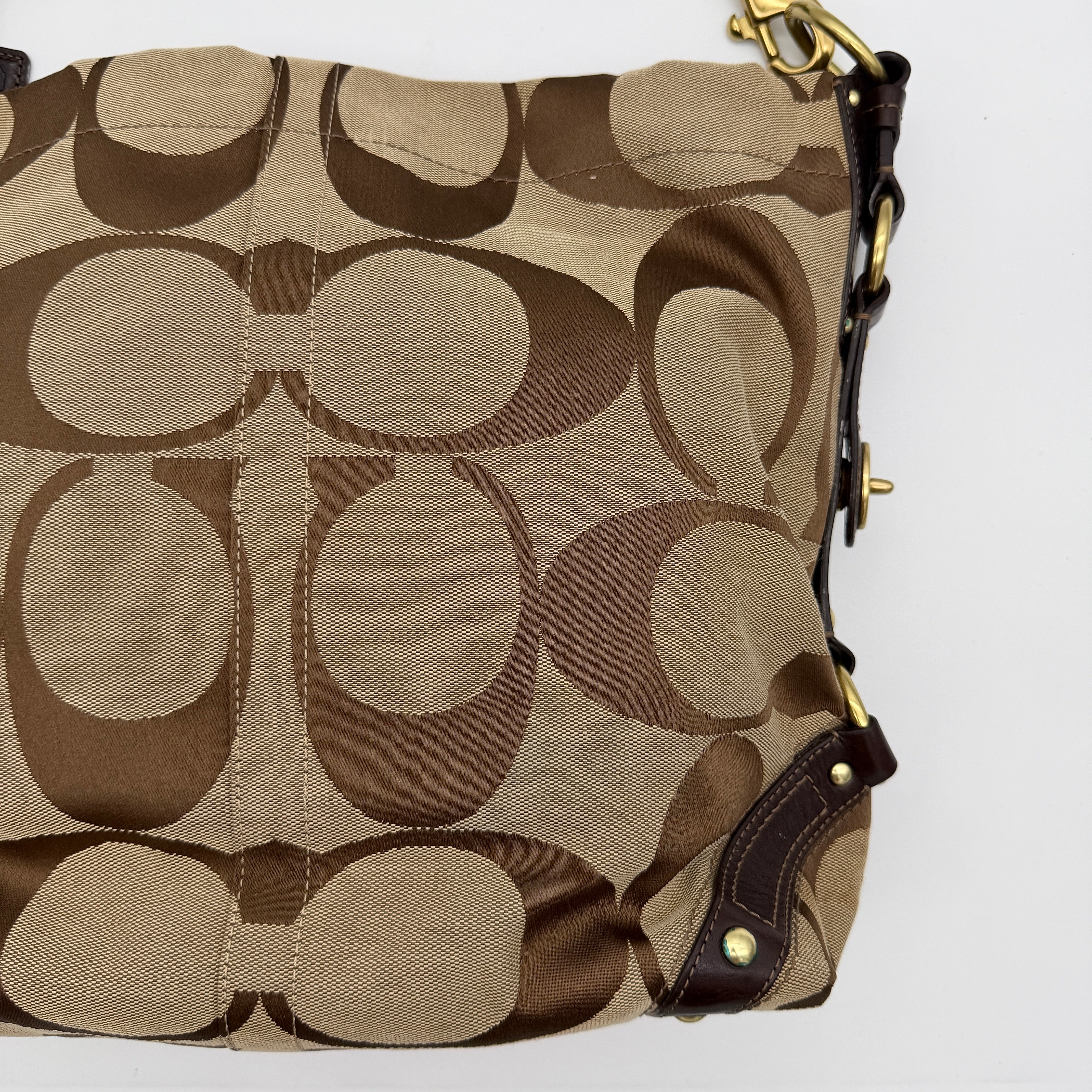 Coach Signature Carly Hobo Shoulder Bag Beige/Brown