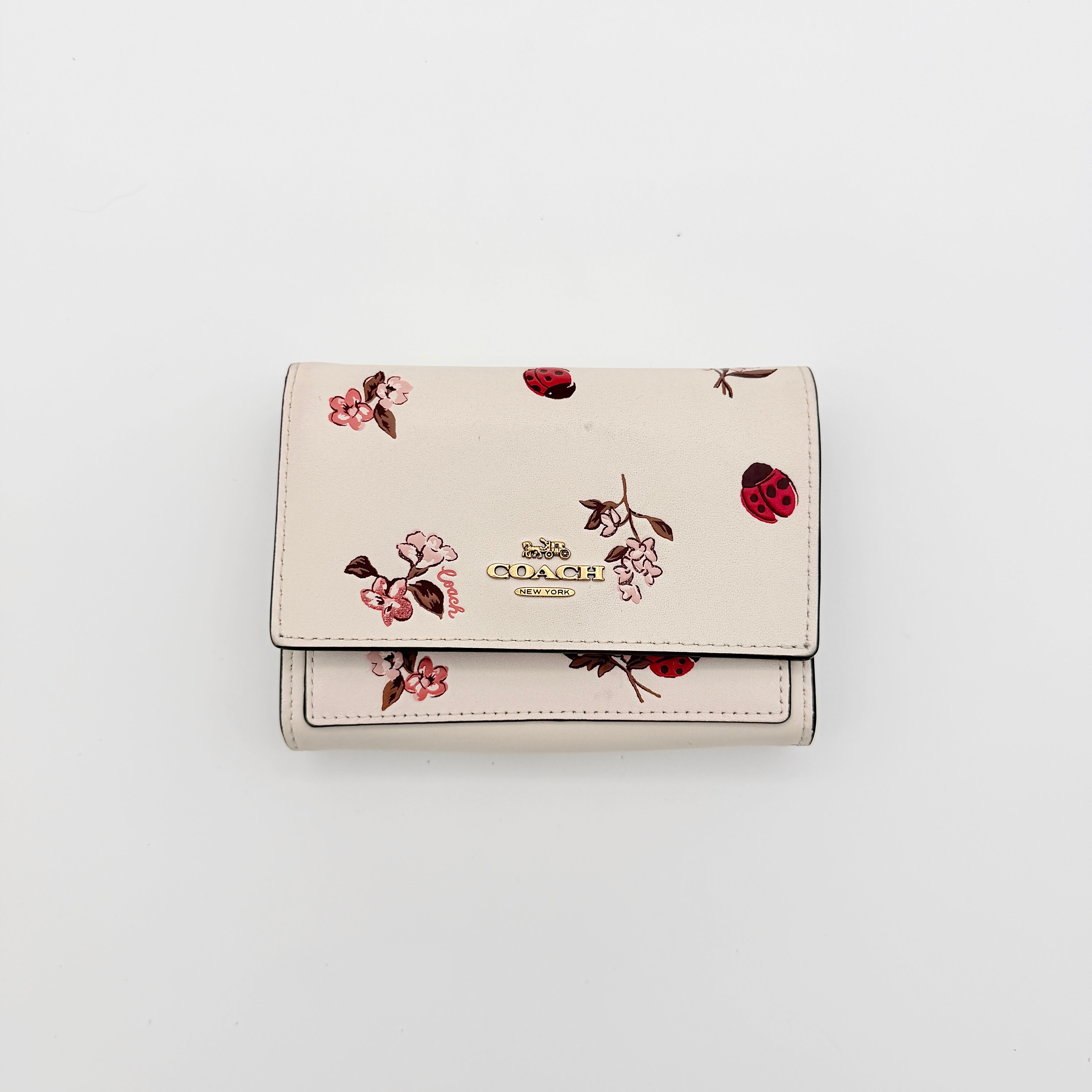 Coach Ladybug Floral Medium Flap Wallet White