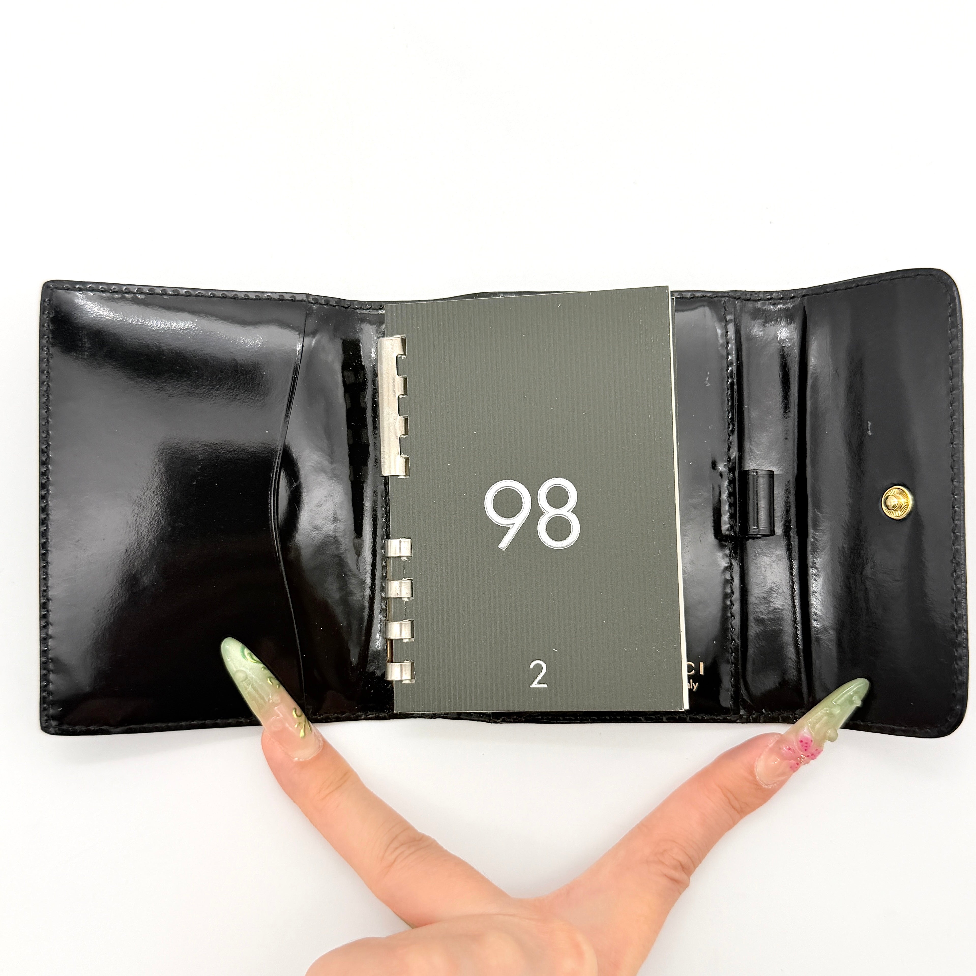 Gucci Patent Mini Ring Agenda Planner Black