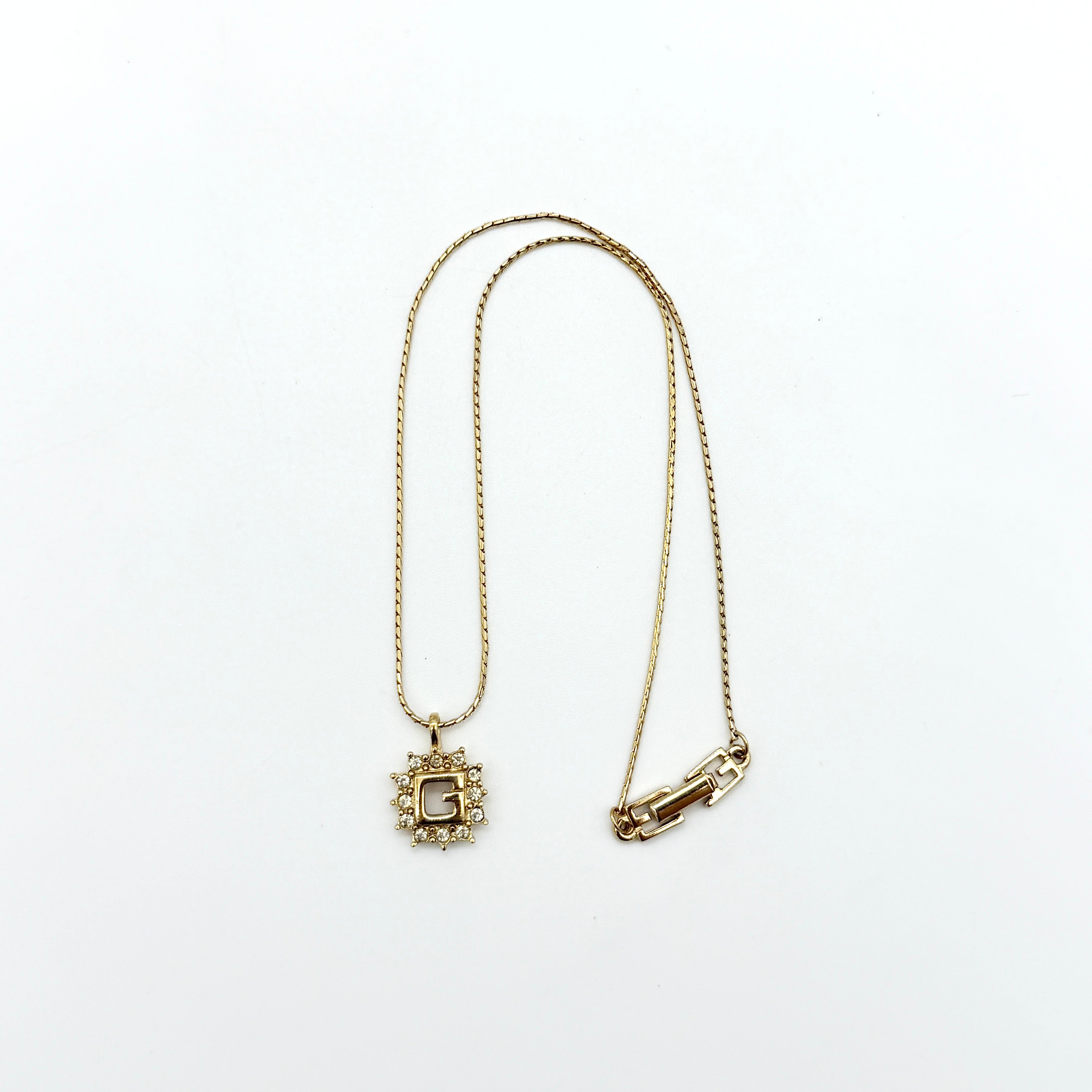 Givenchy G Logo Rhinestone Necklace Gold