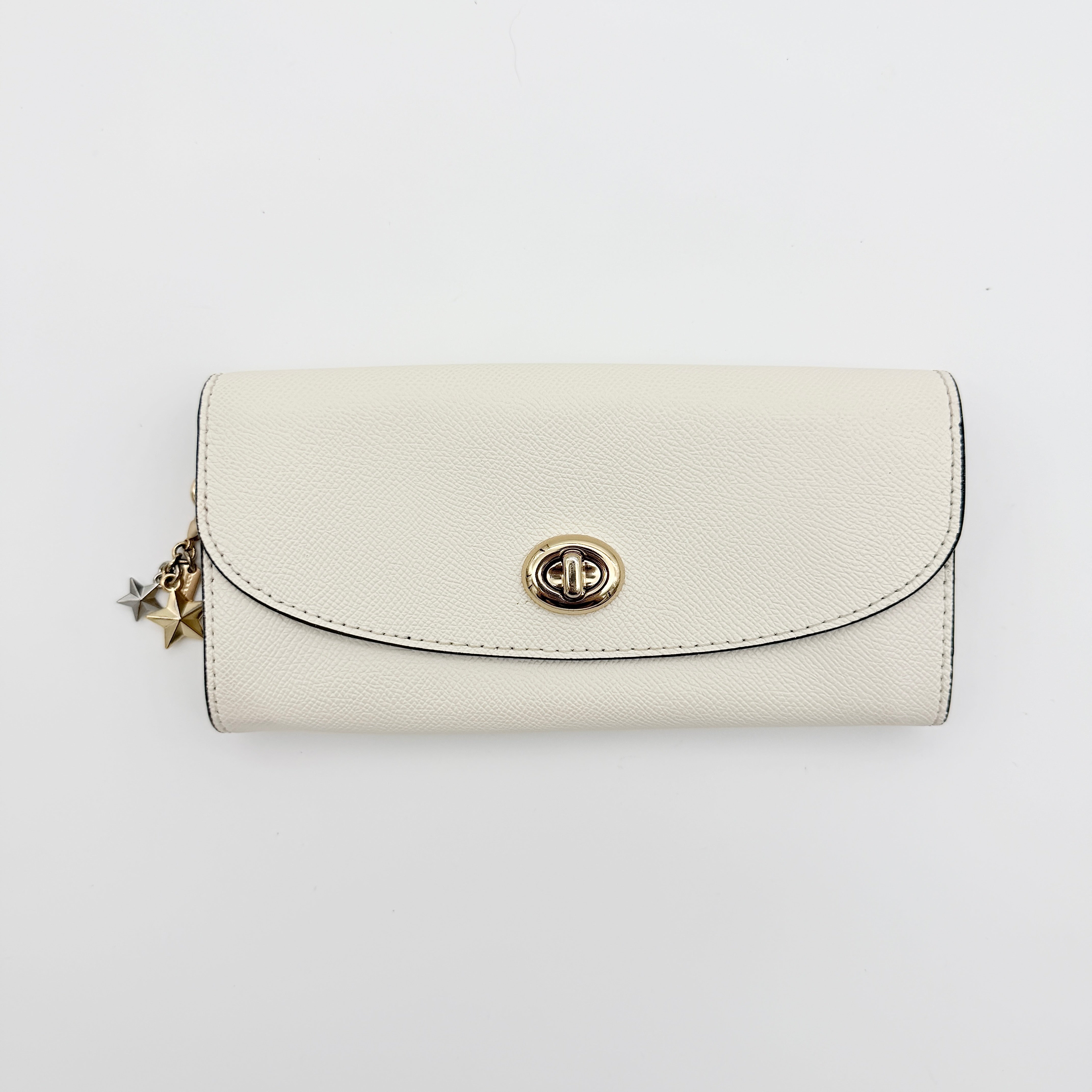 Coach Gold Turnlock Wallet White