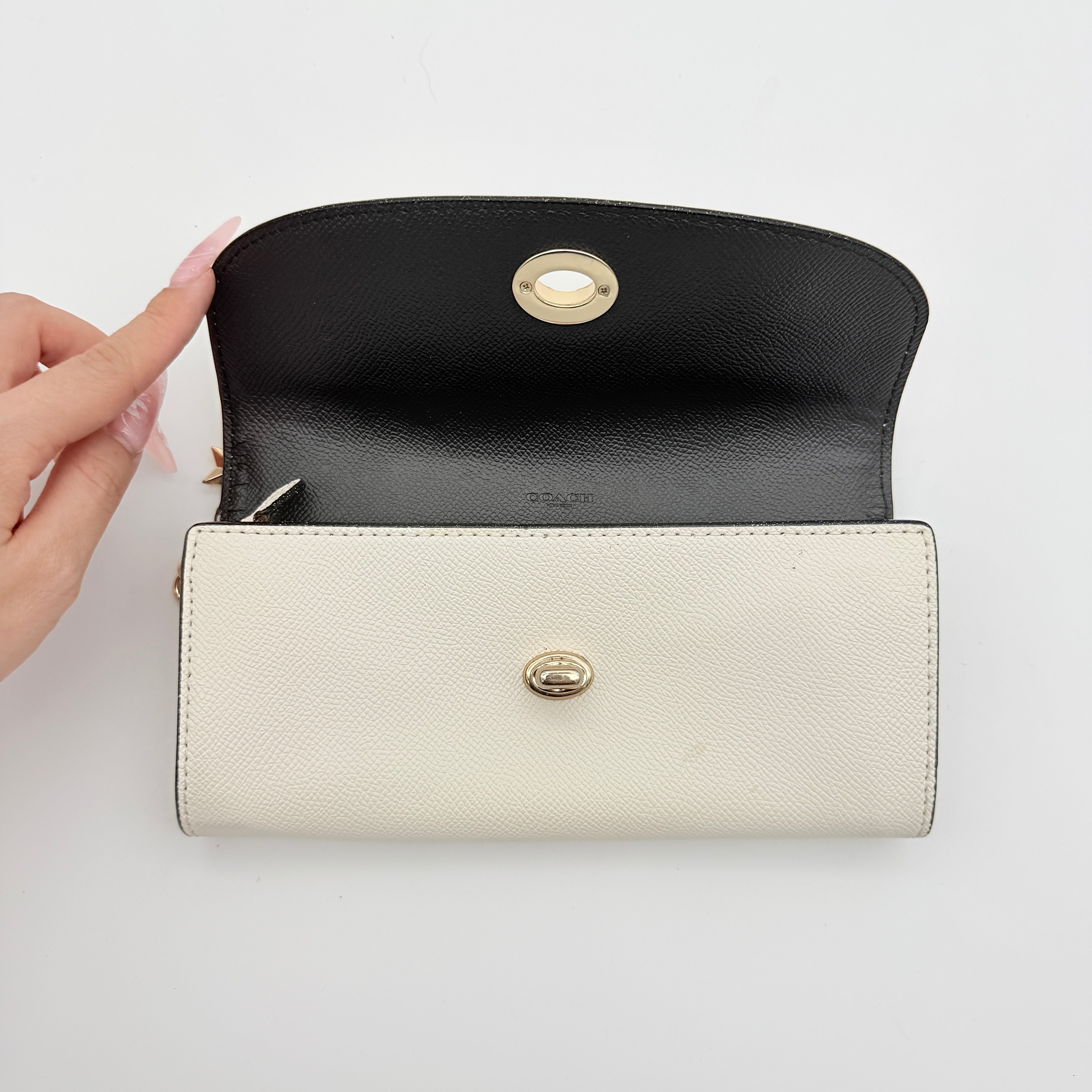 Coach Gold Turnlock Wallet White