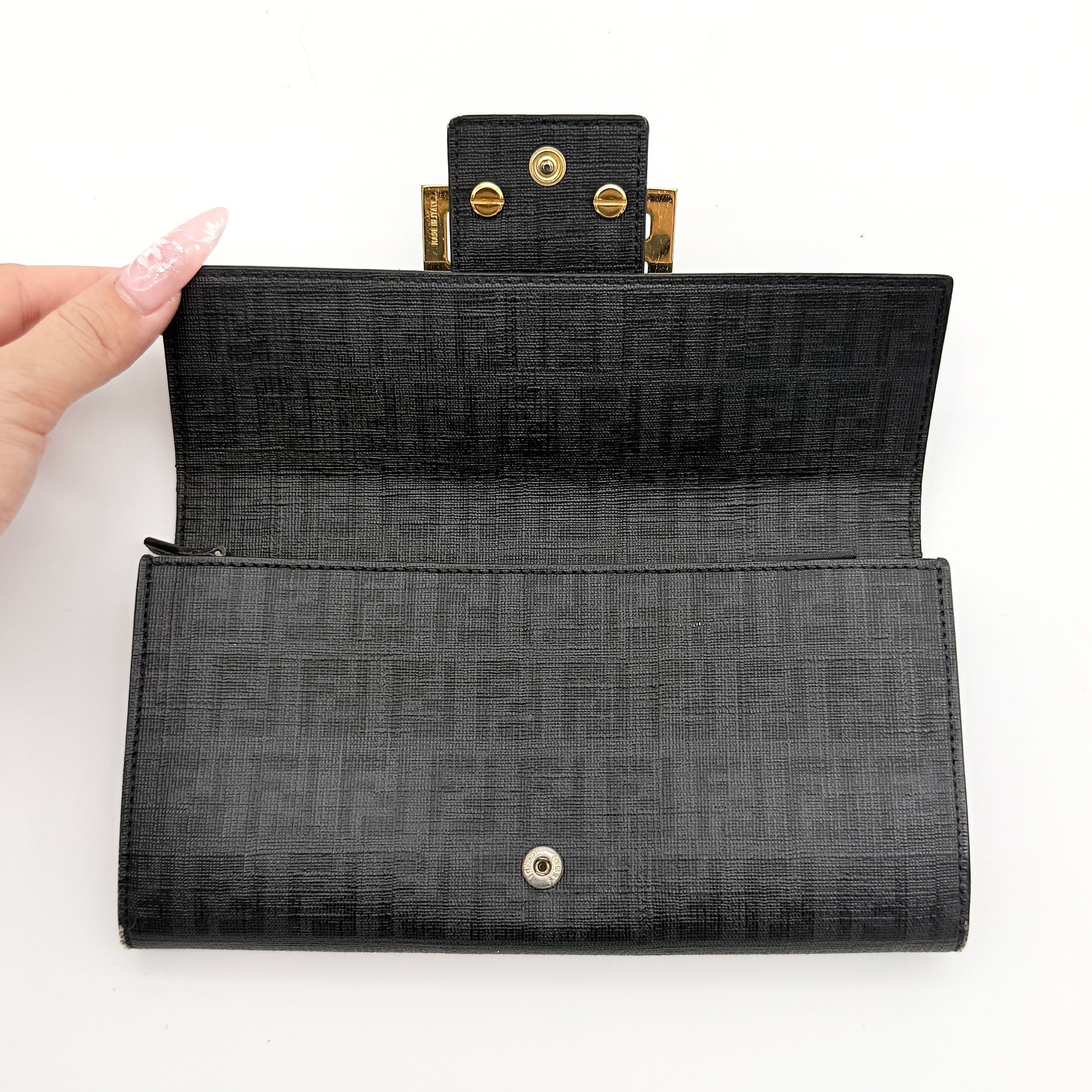 Fendi FF Zucchino Logo Long Flap Wallet Black
