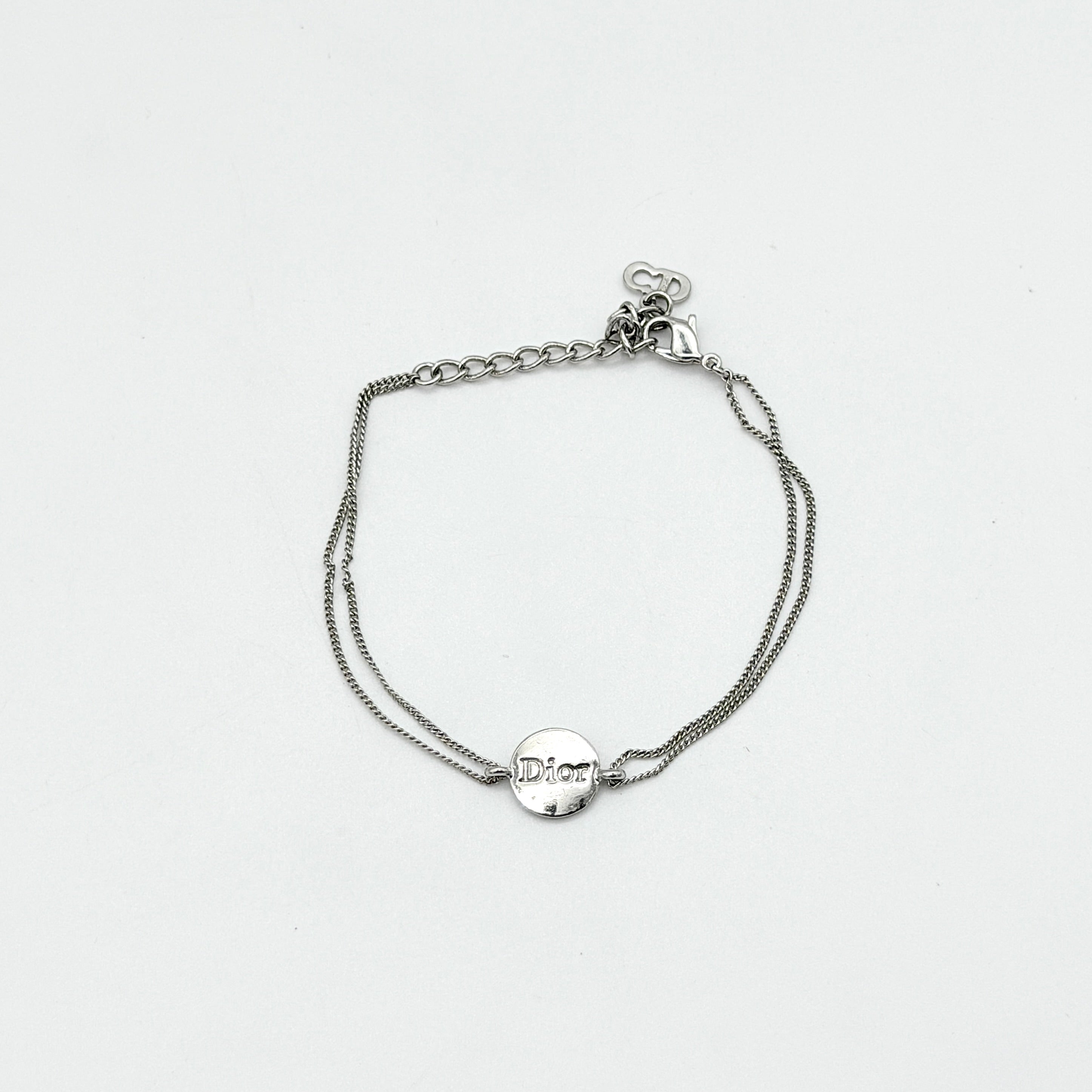 Christian Dior Logo Double Chain Bracelet Silver
