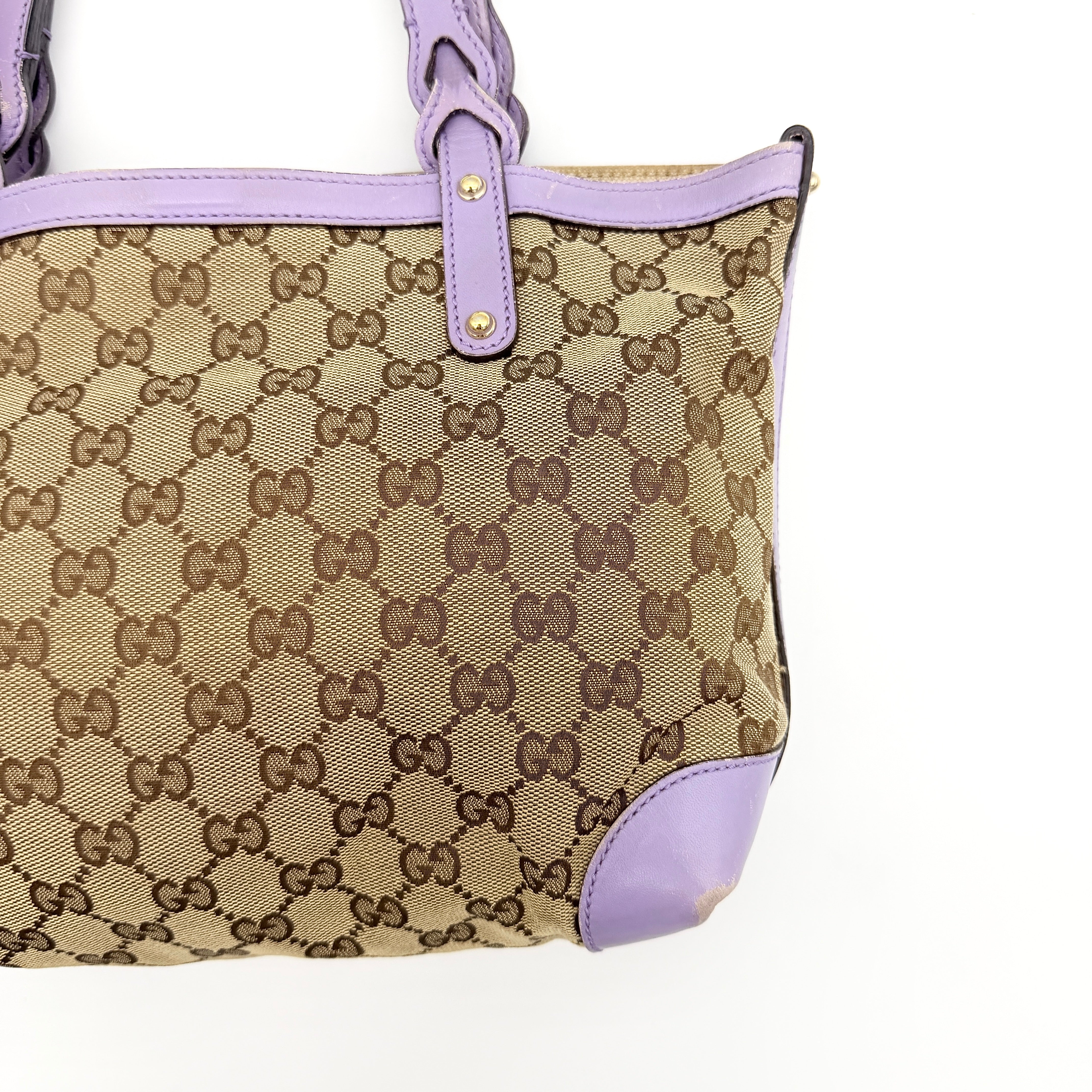 Gucci GG Monogram Craft Tote Bag Beige/Purple