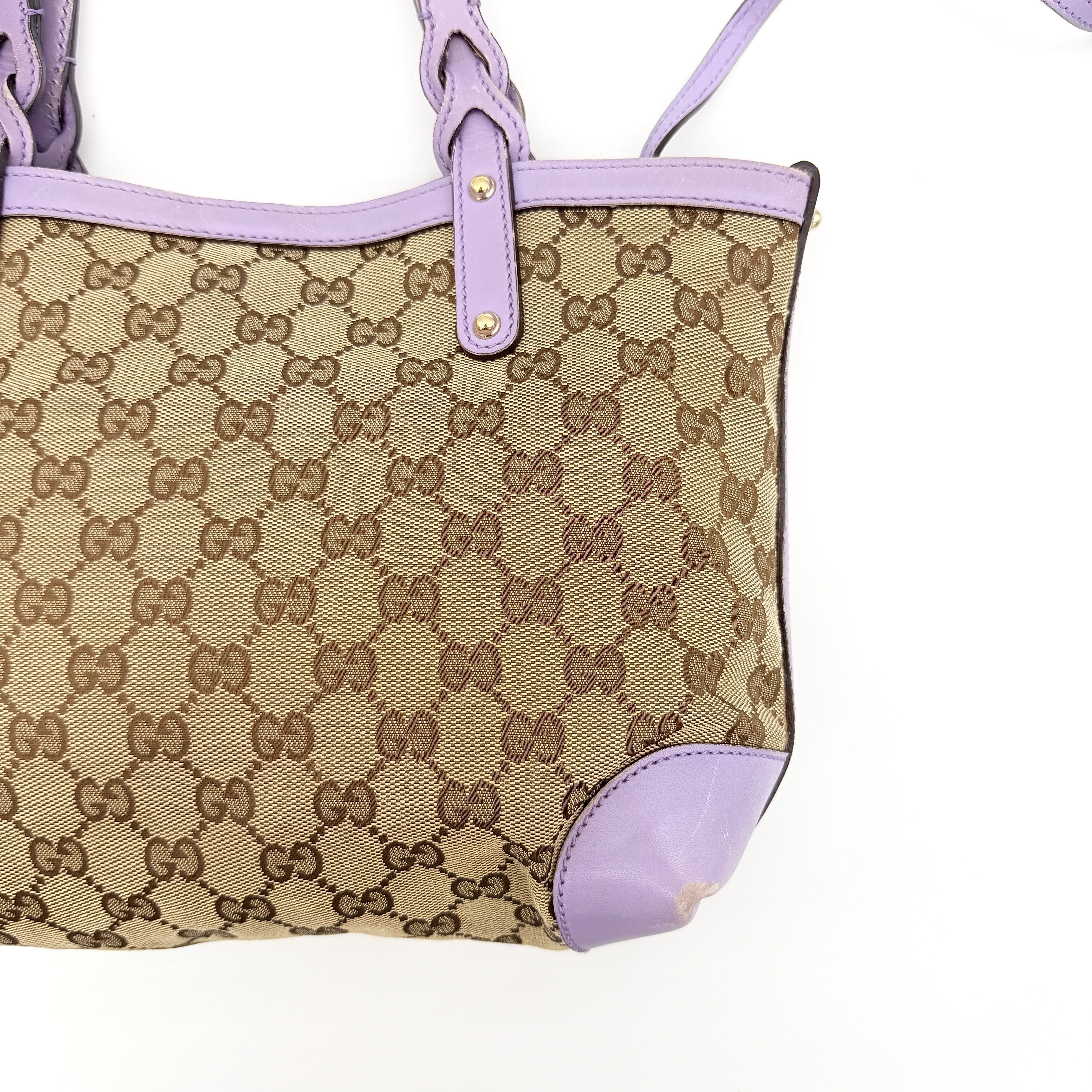 Gucci GG Monogram Craft Tote Bag Beige/Purple