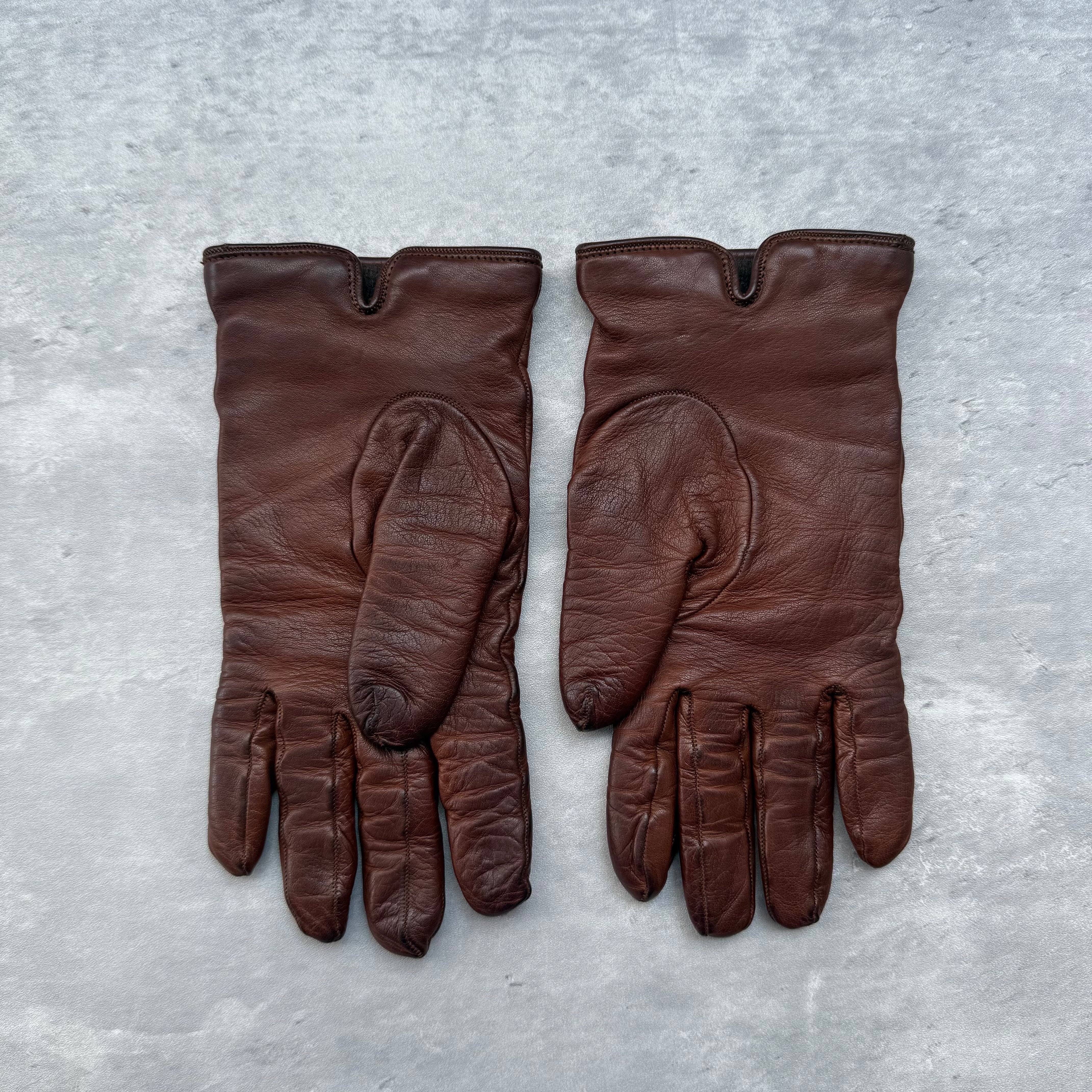 Gucci Vintage Horsebit Leather Gloves Brown