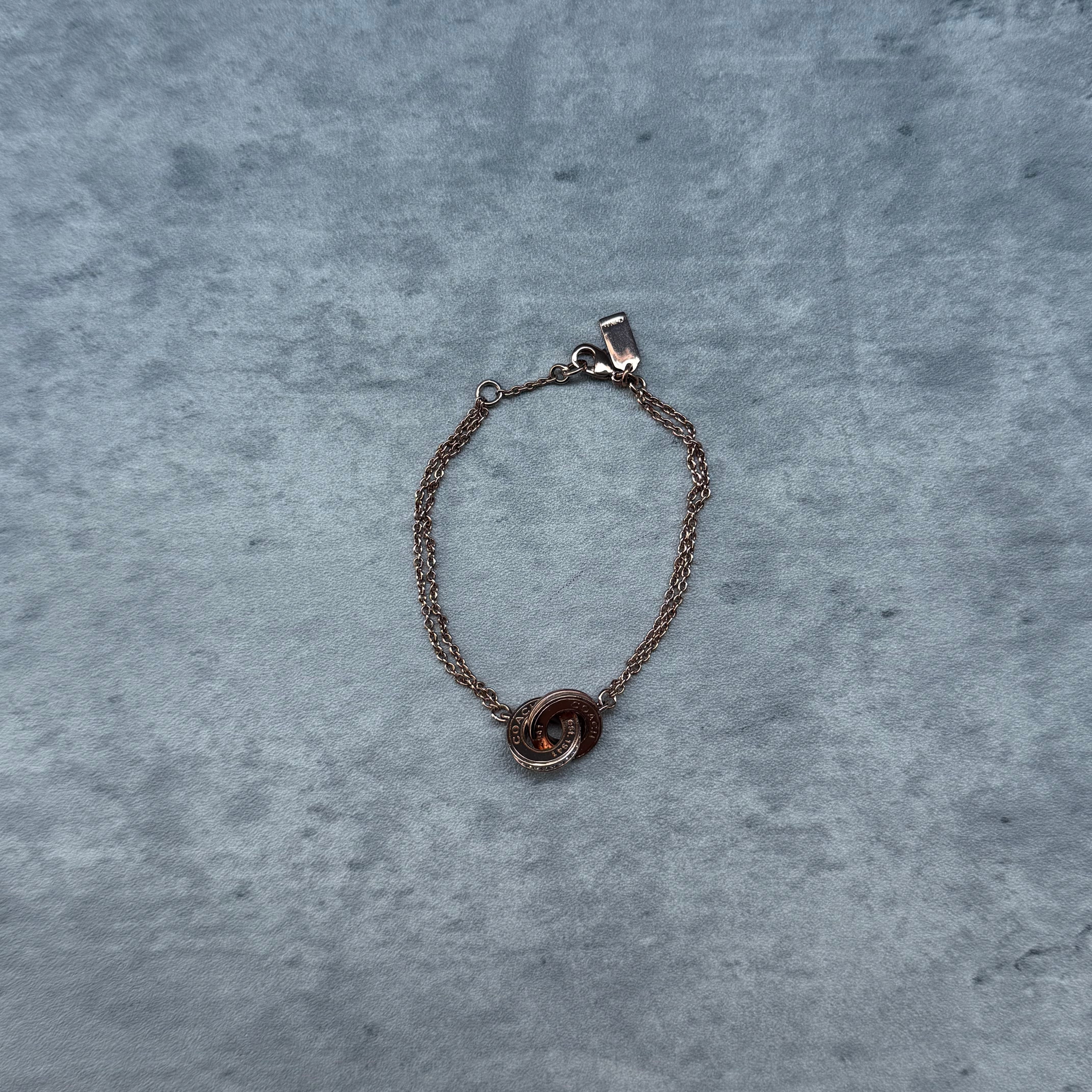 Coach Linked Rondelle Double Chain Bracelet Rose Gold