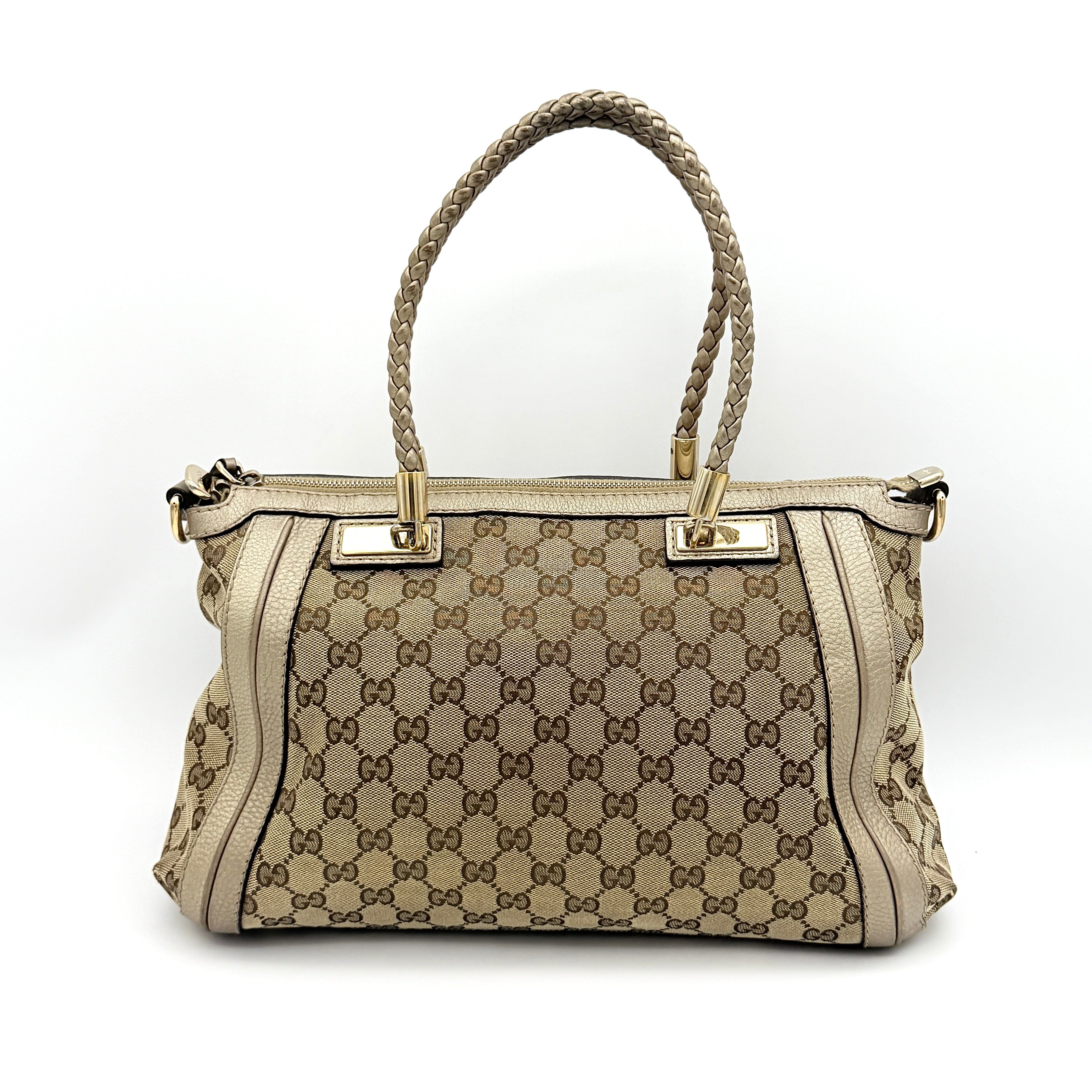 Gucci 2Way Leather Bella Bamboo Shoulder Bag Beige/Gold