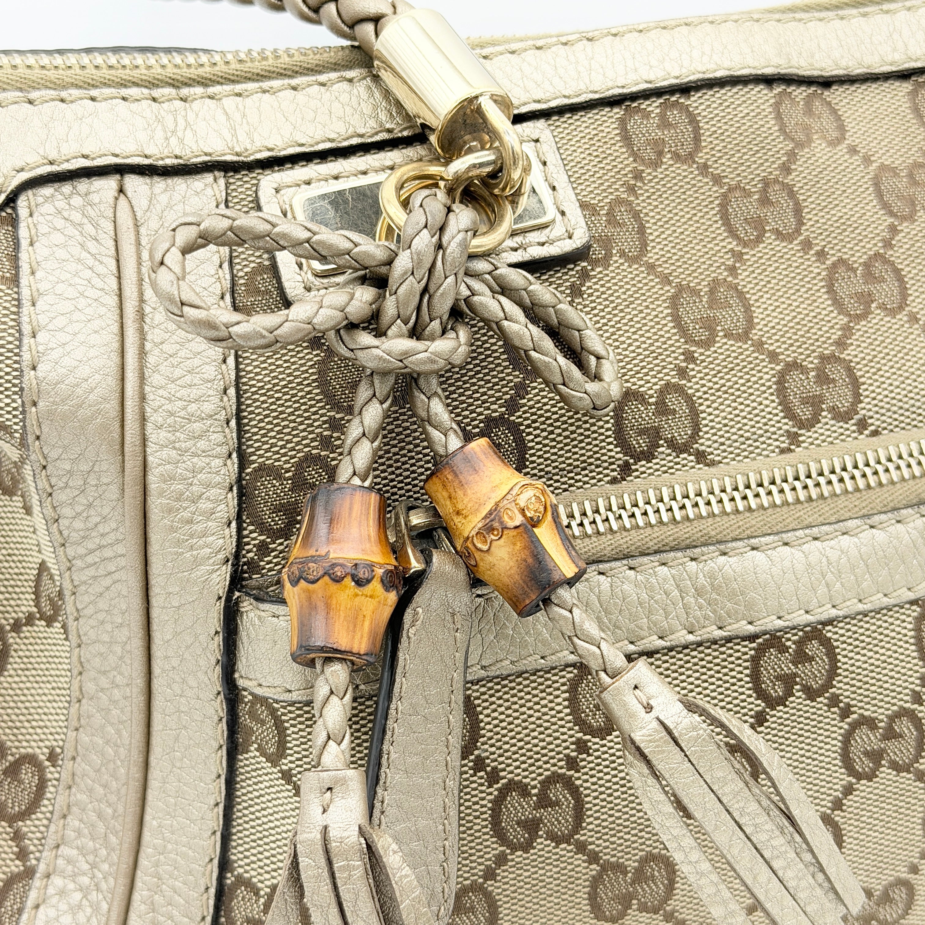 Gucci 2Way Leather Bella Bamboo Shoulder Bag Beige/Gold