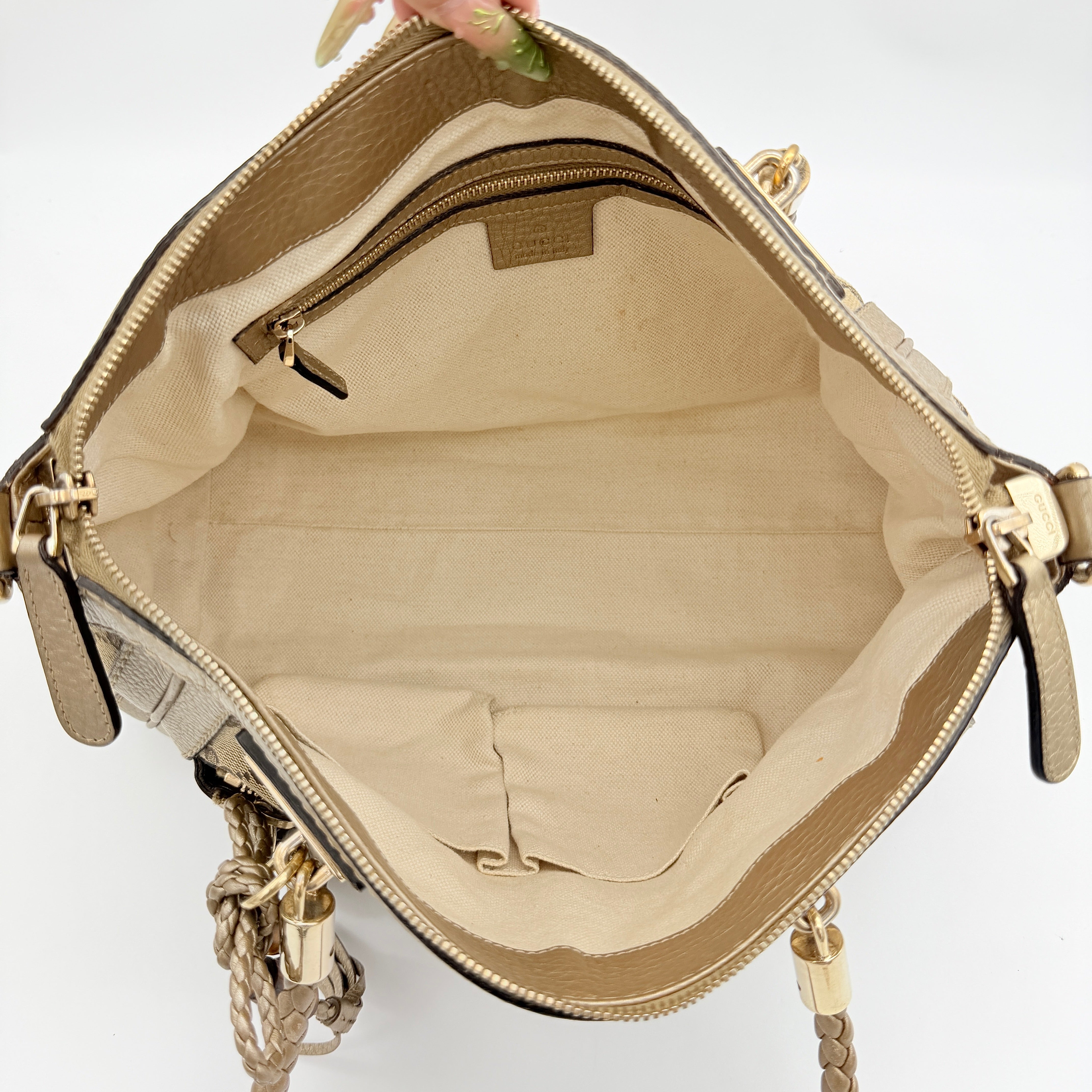 Gucci 2Way Leather Bella Bamboo Shoulder Bag Beige/Gold