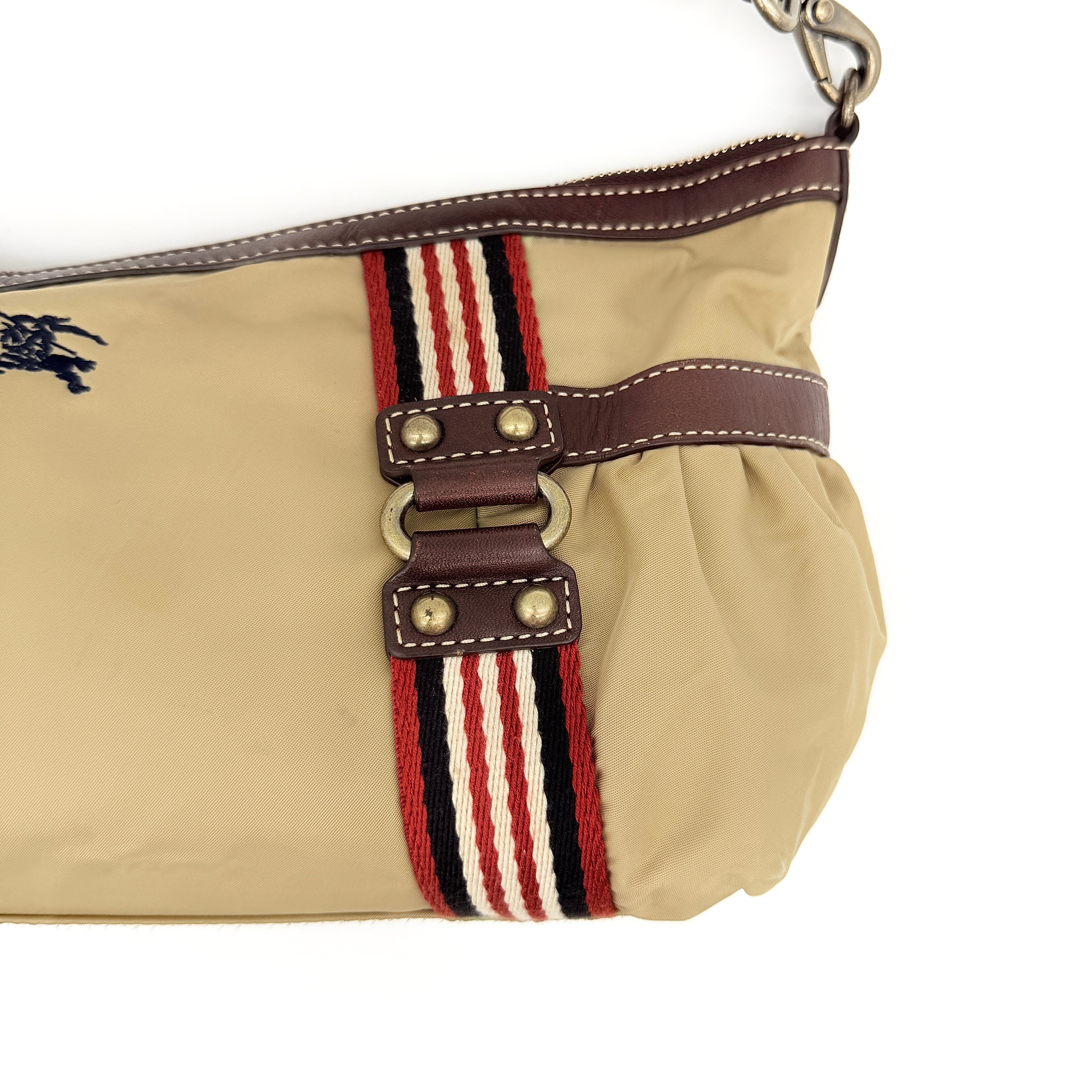 Burberry Blue Label Stripe Nylon Shoulder Bag Beige/Brown