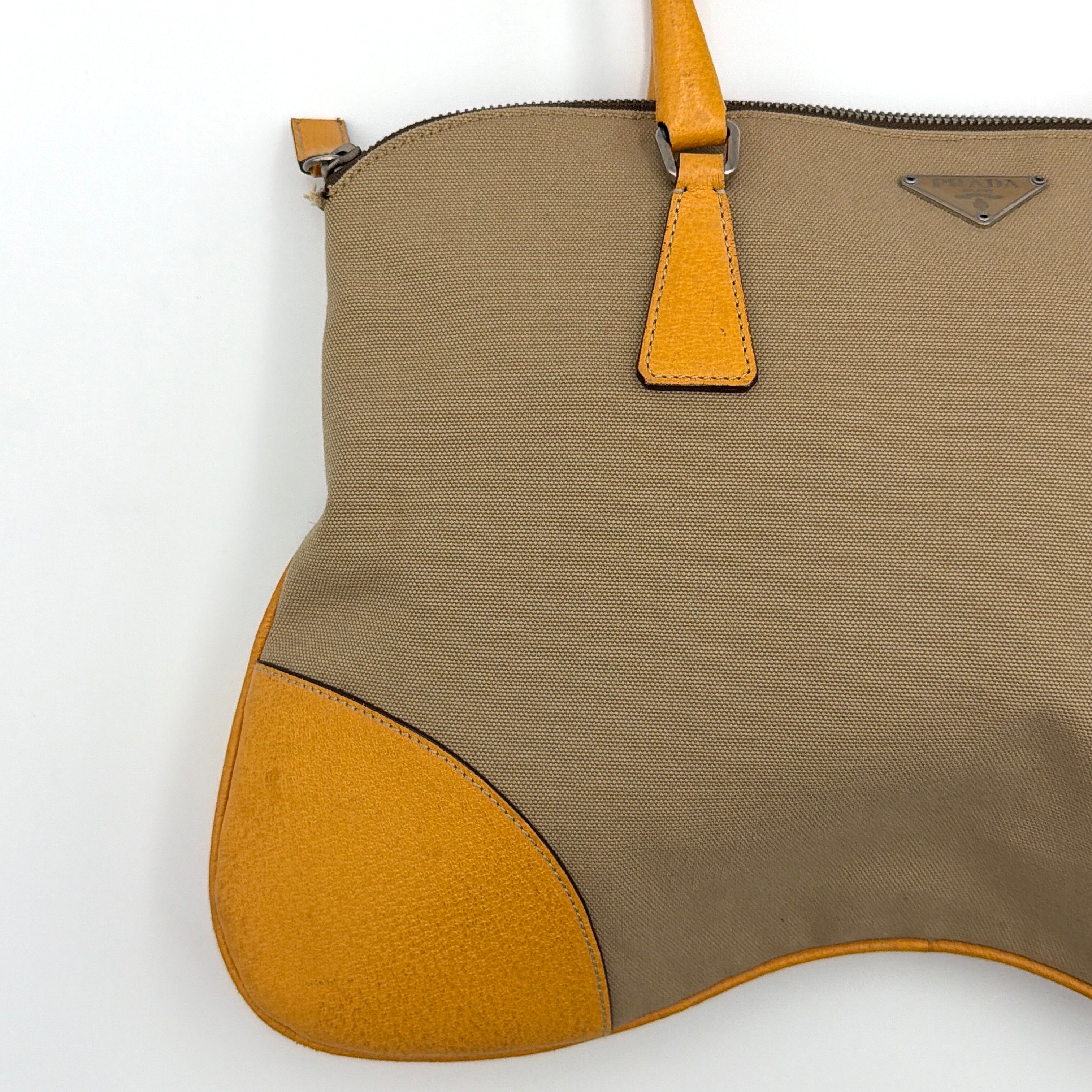 Prada Triangle Logo Canvas Shoulder Bag Yellow/Tan