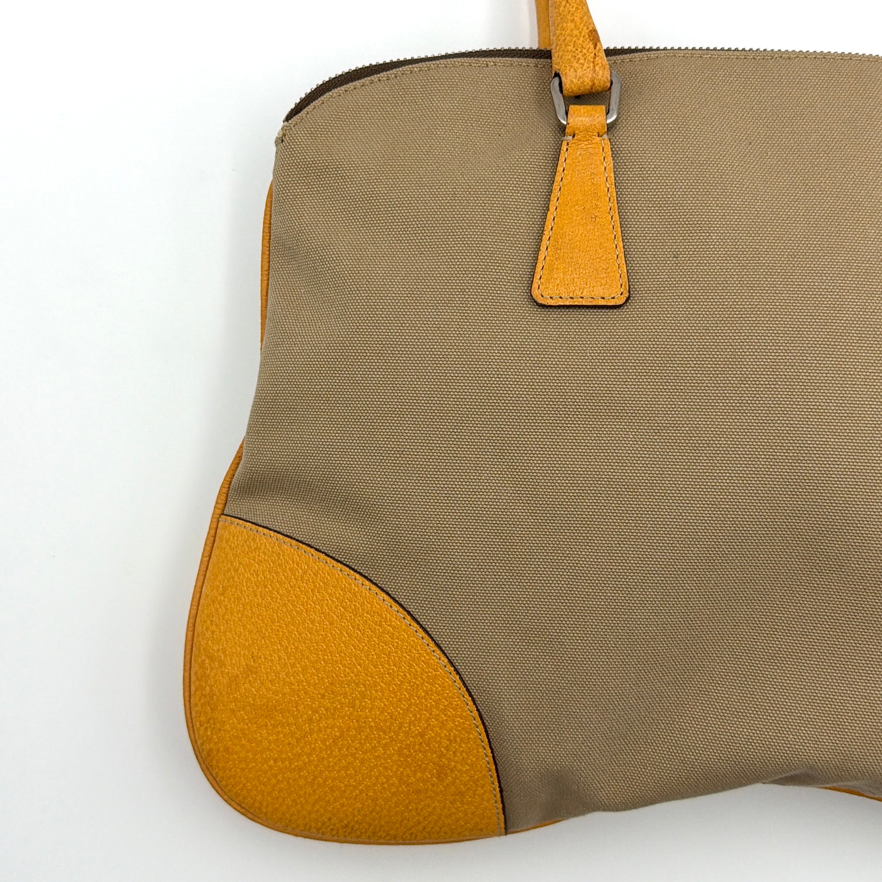 Prada Triangle Logo Canvas Shoulder Bag Yellow/Tan