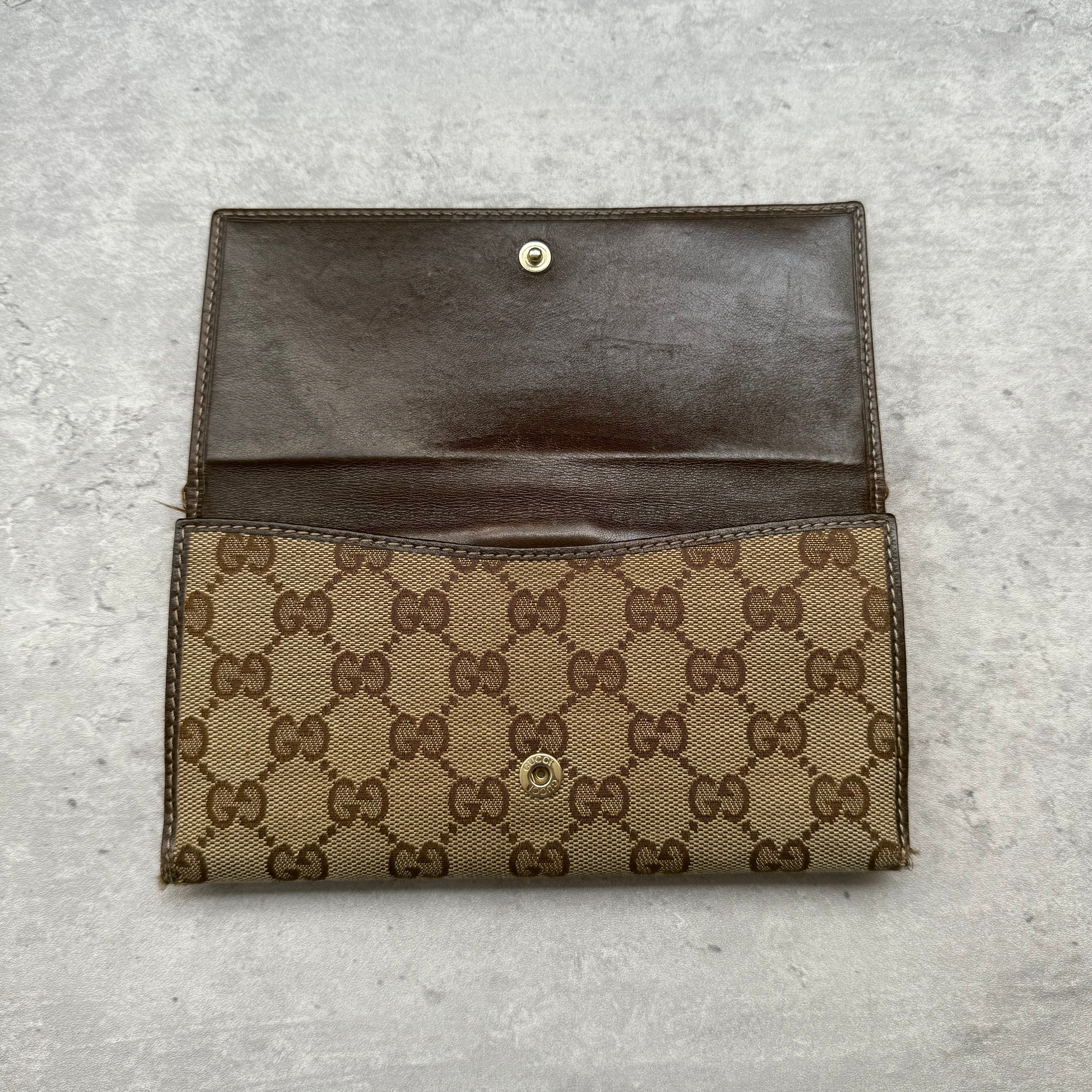 Gucci GG Monogram Britt Long Wallet Beige/Brown