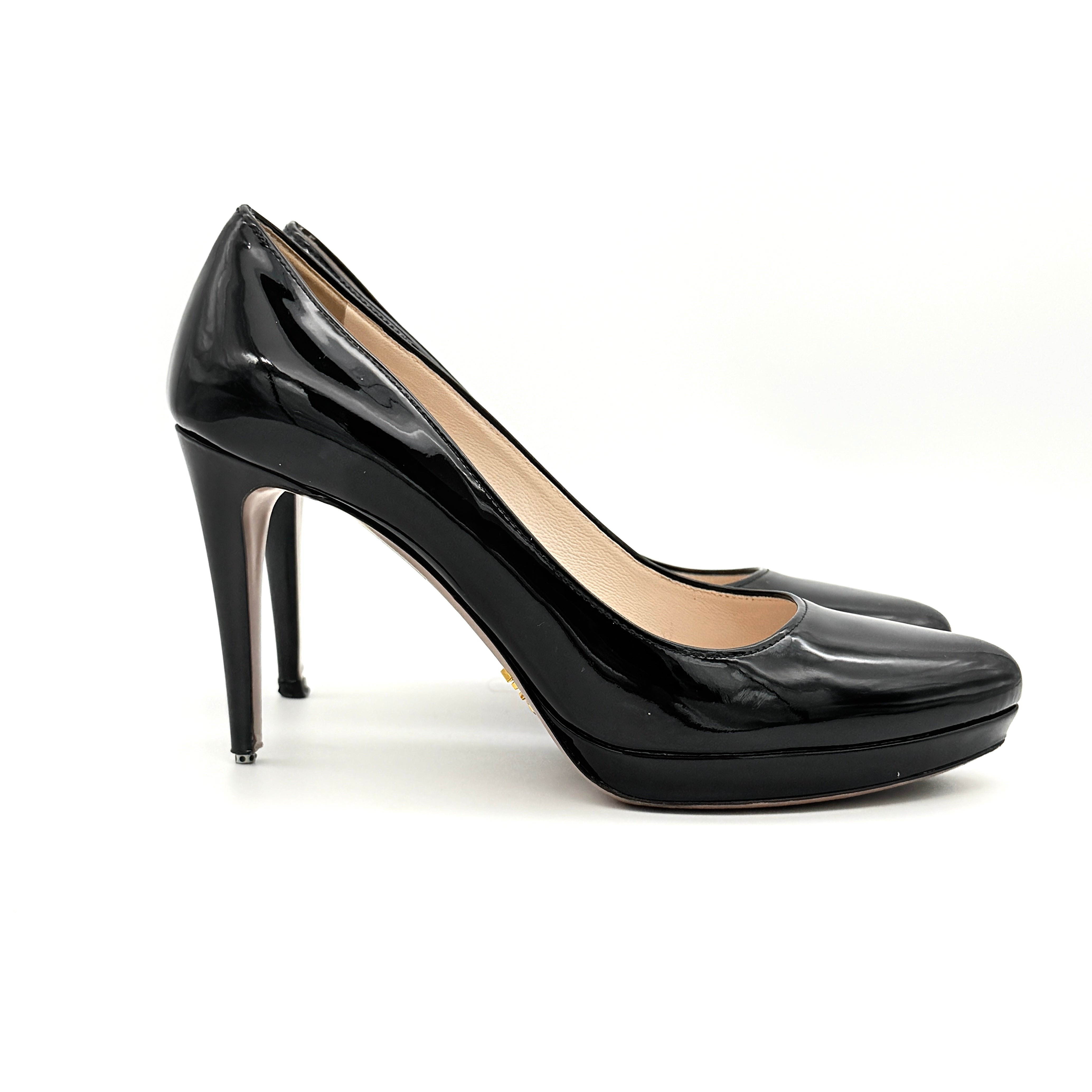 Prada Patent Leather Platform Pumps Black