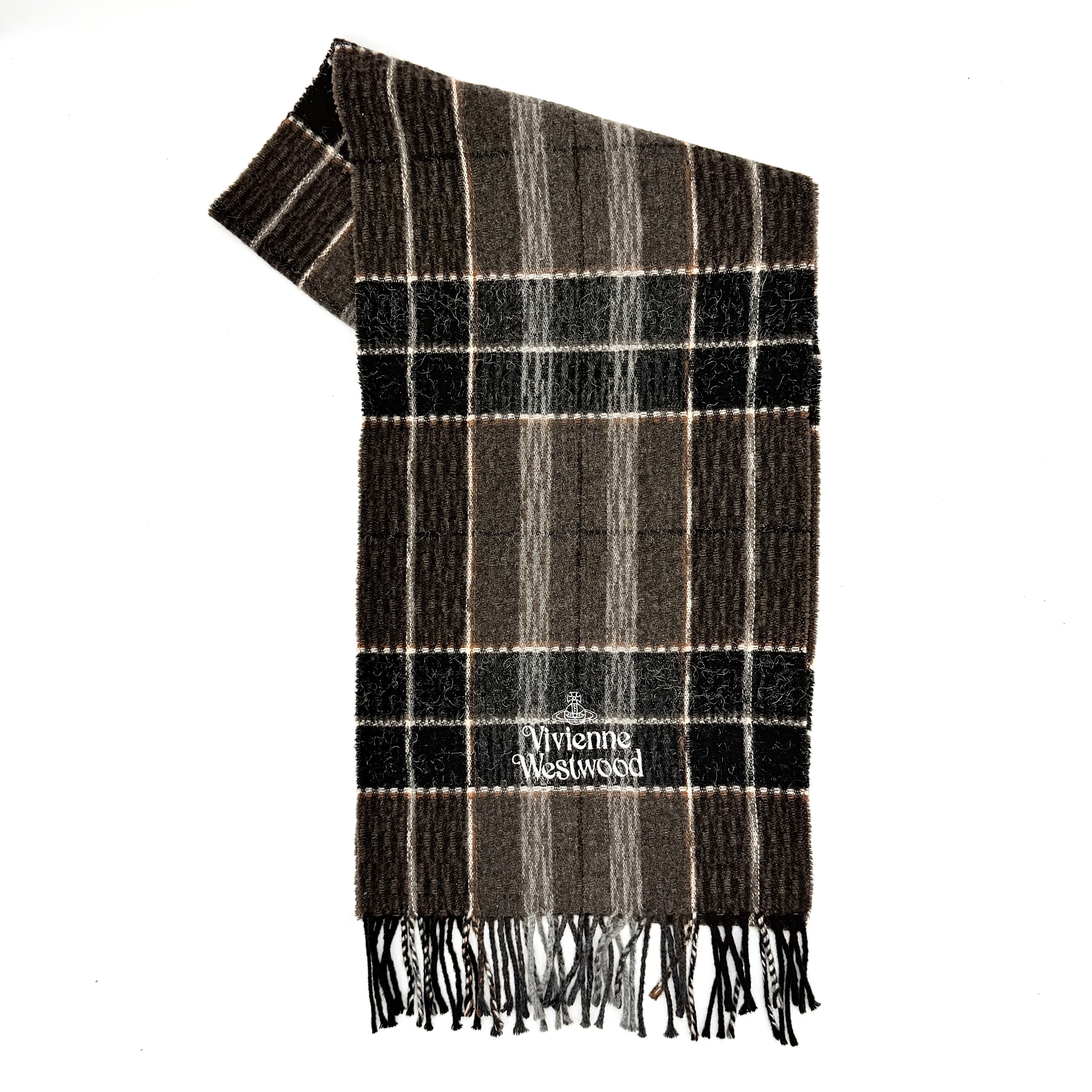 Vivienne Westwood Tartan Check Wool Scarf Brown