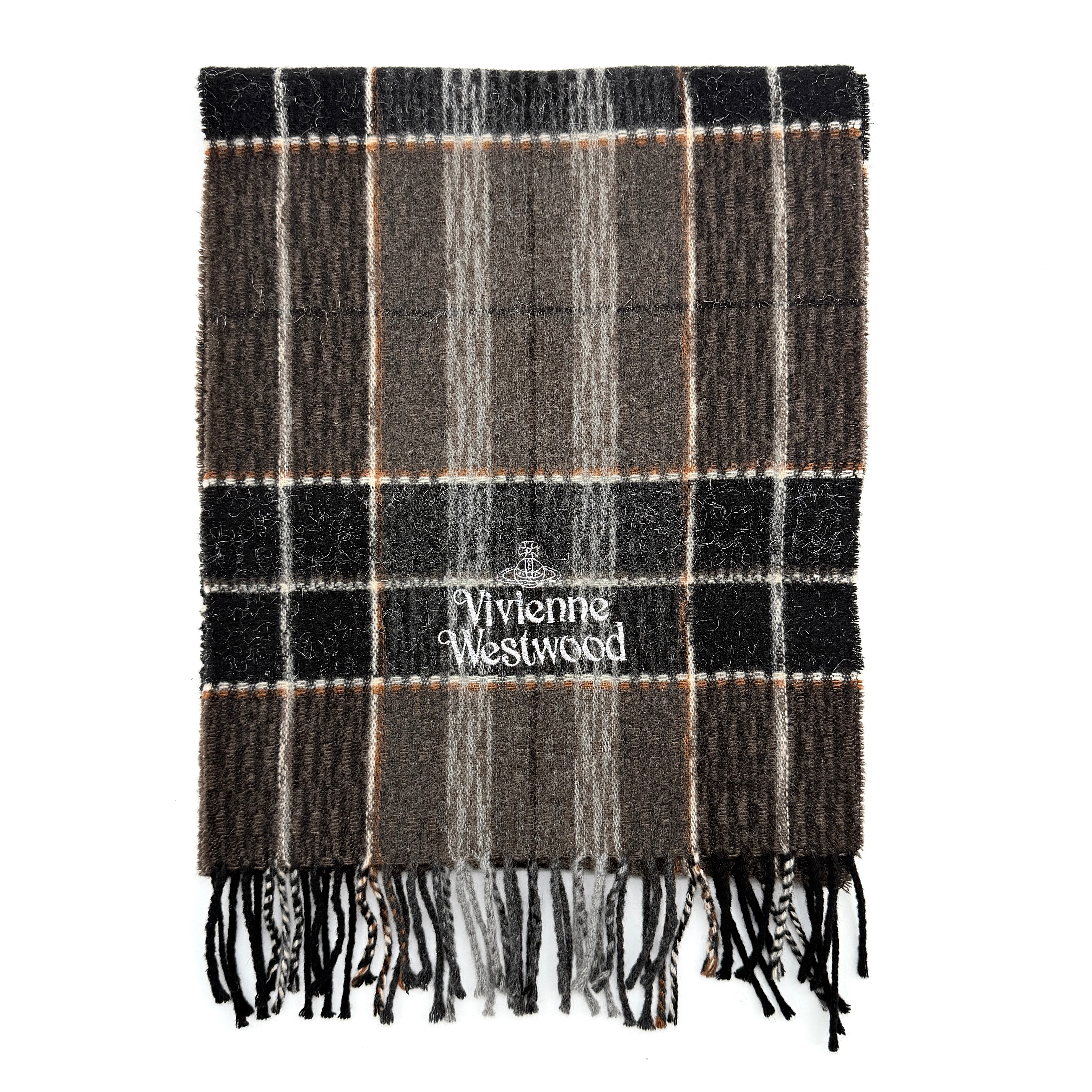 Vivienne Westwood Tartan Check Wool Scarf Brown