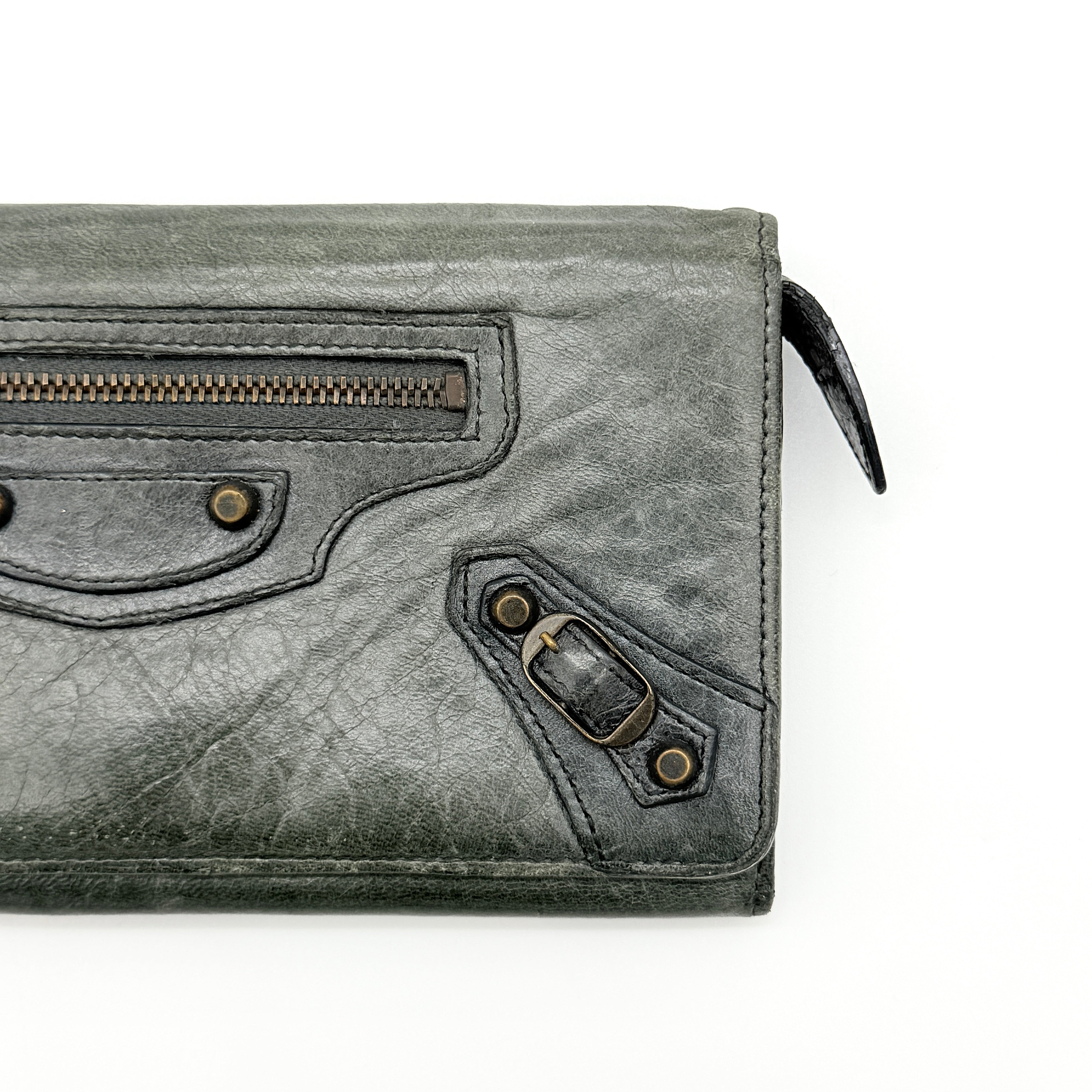 Balenciaga City Motorcycle Studded Long Wallet Grey