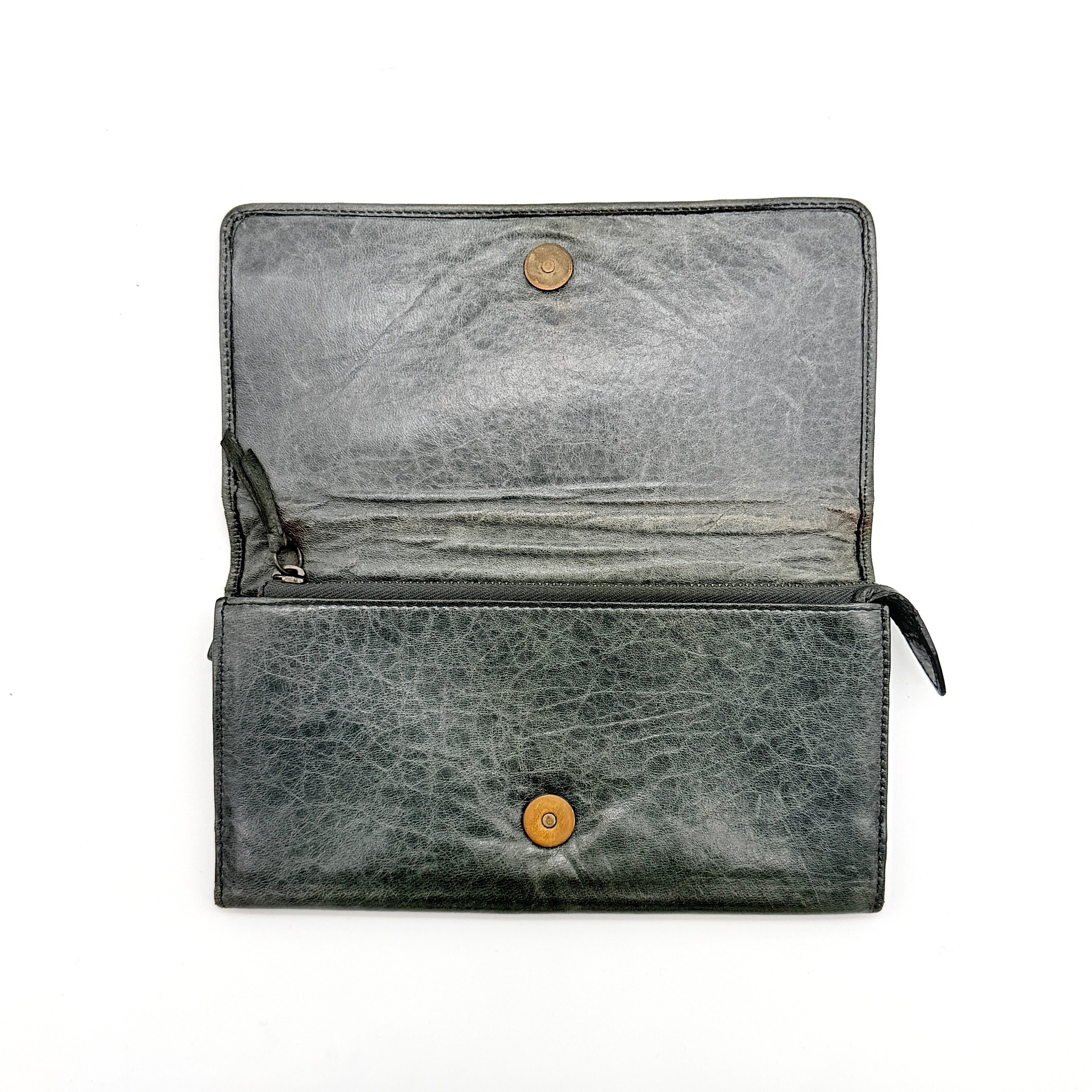 Balenciaga City Motorcycle Studded Long Wallet Grey