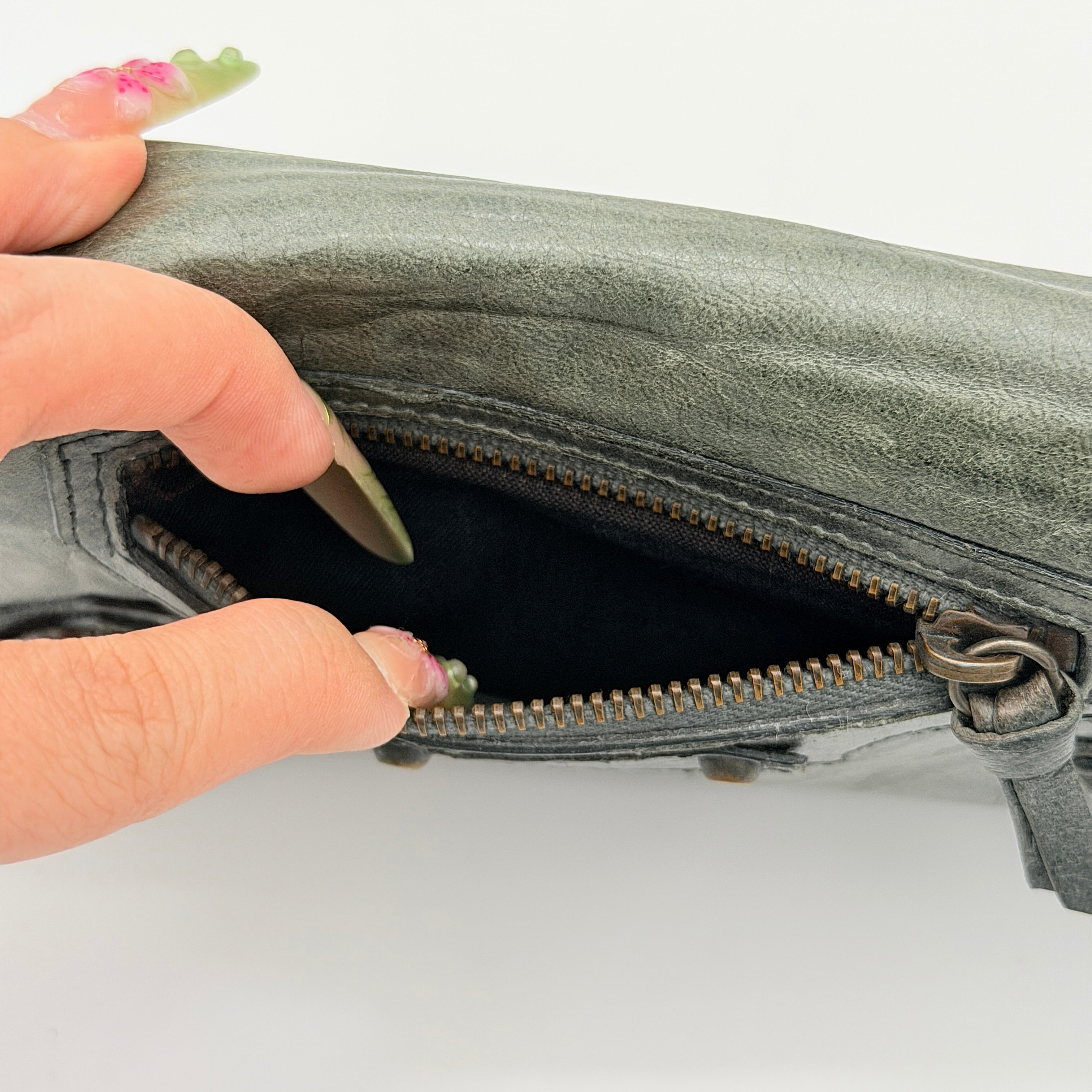 Balenciaga City Motorcycle Studded Long Wallet Grey