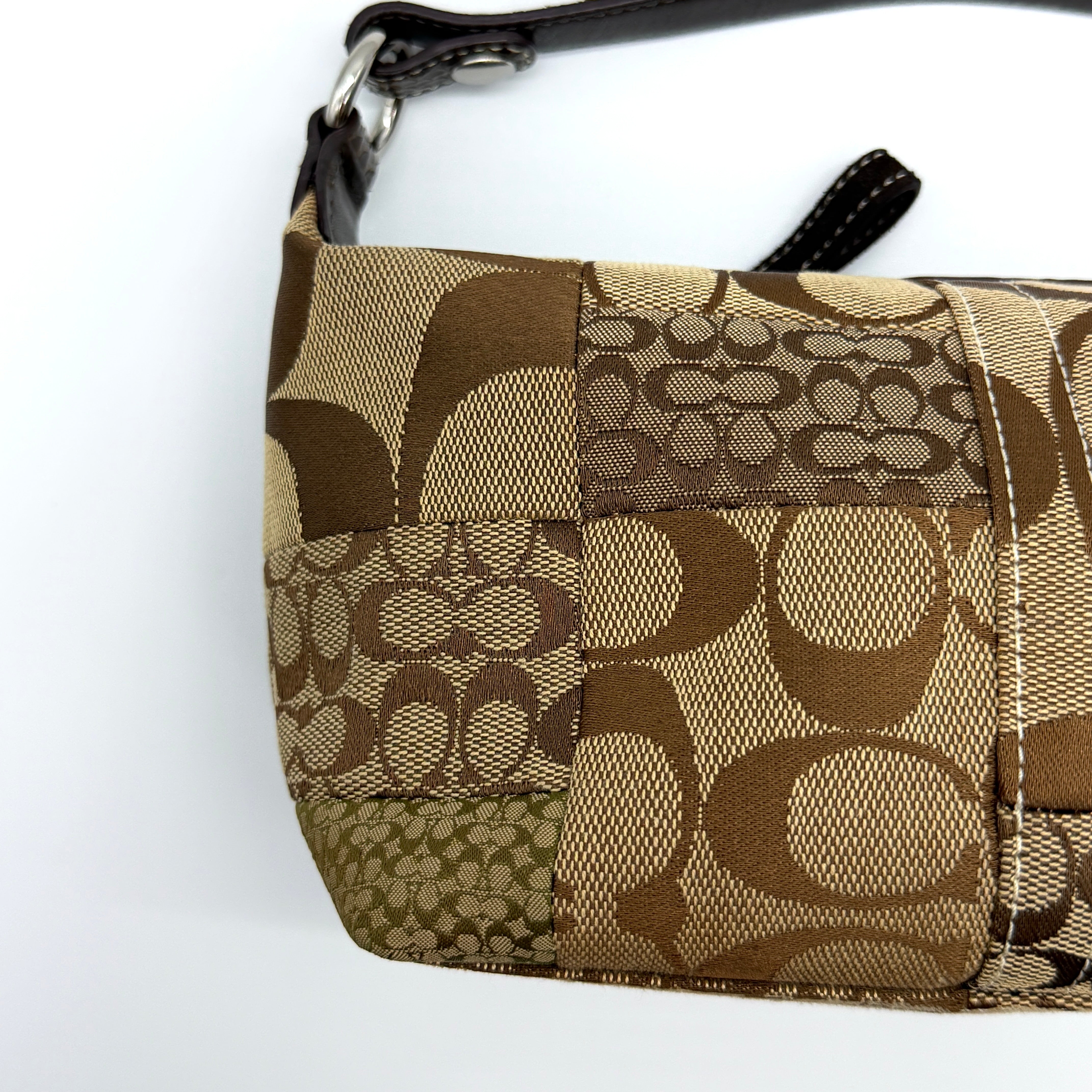 Coach Signature Mini Hobo Patchwork Shoulder Bag Brown