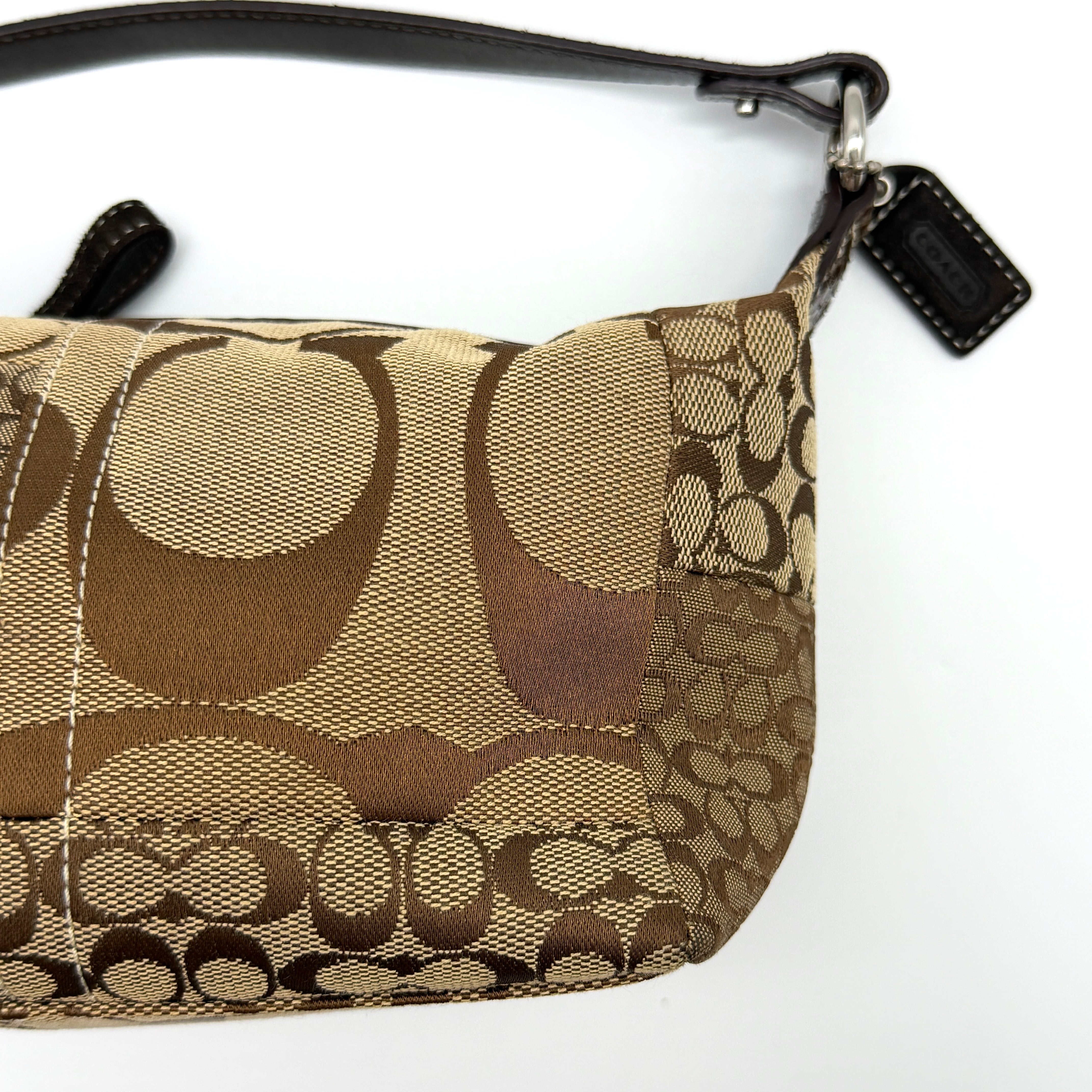 Coach Signature Mini Hobo Patchwork Shoulder Bag Brown