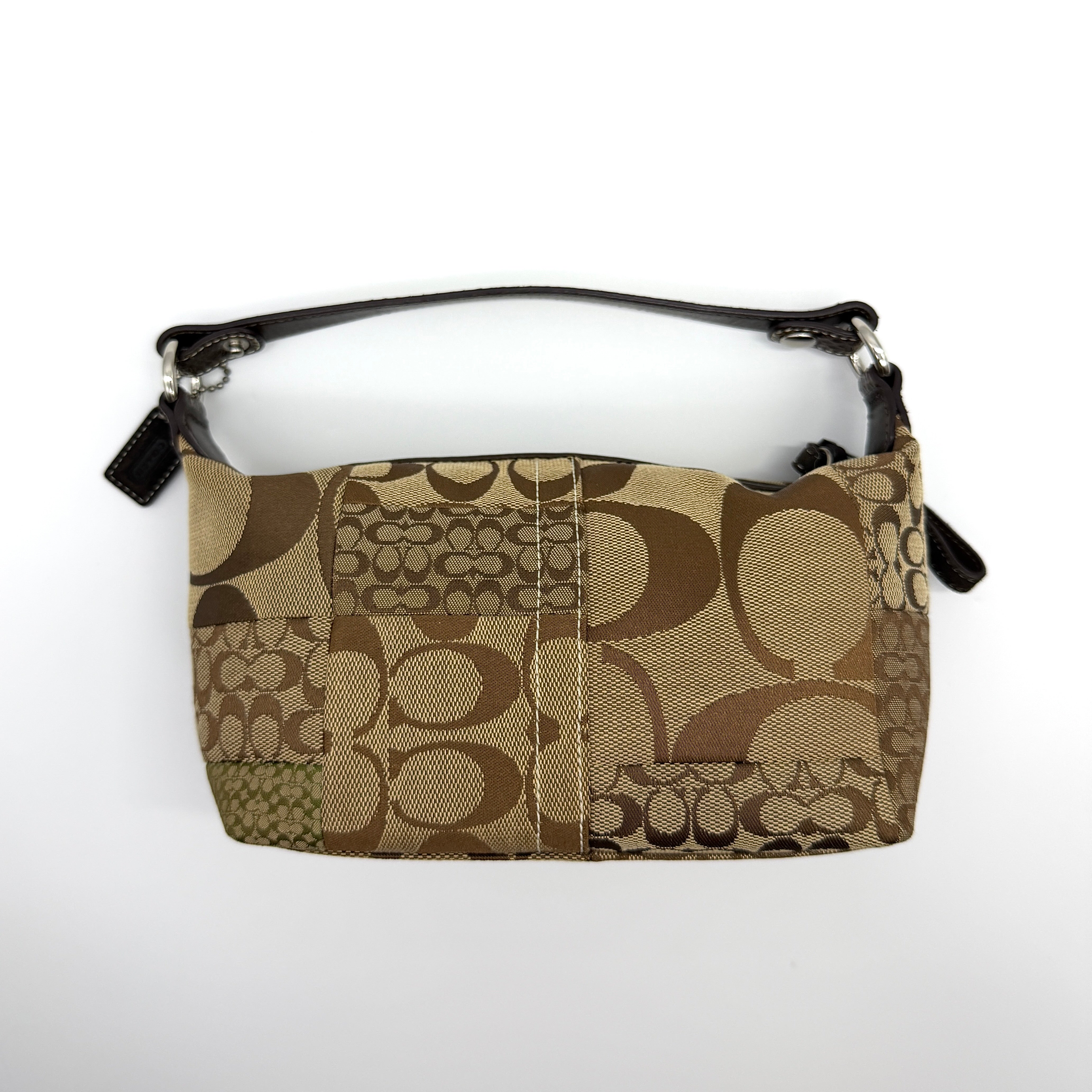 Coach Signature Mini Hobo Patchwork Shoulder Bag Brown