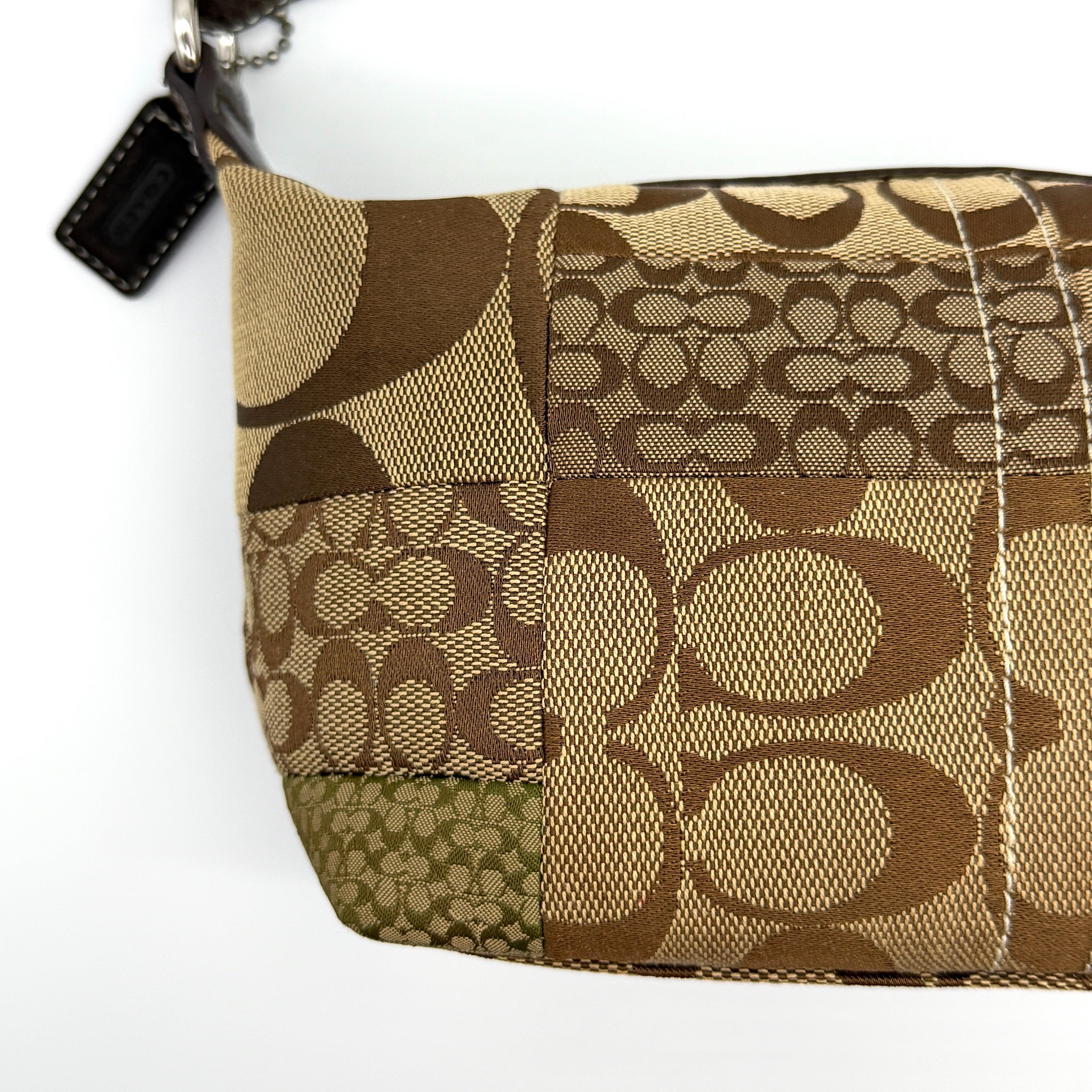 Coach Signature Mini Hobo Patchwork Shoulder Bag Brown