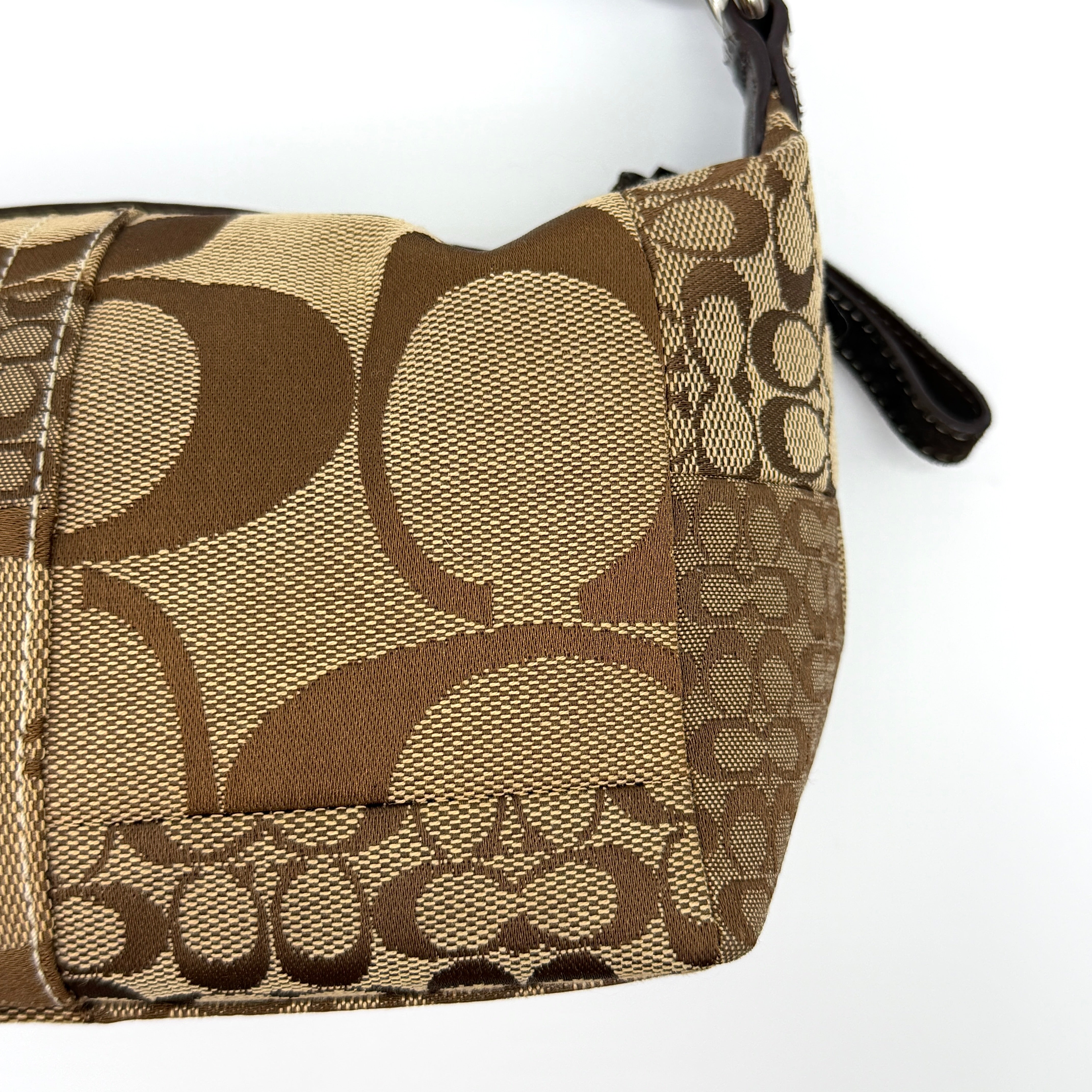 Coach Signature Mini Hobo Patchwork Shoulder Bag Brown