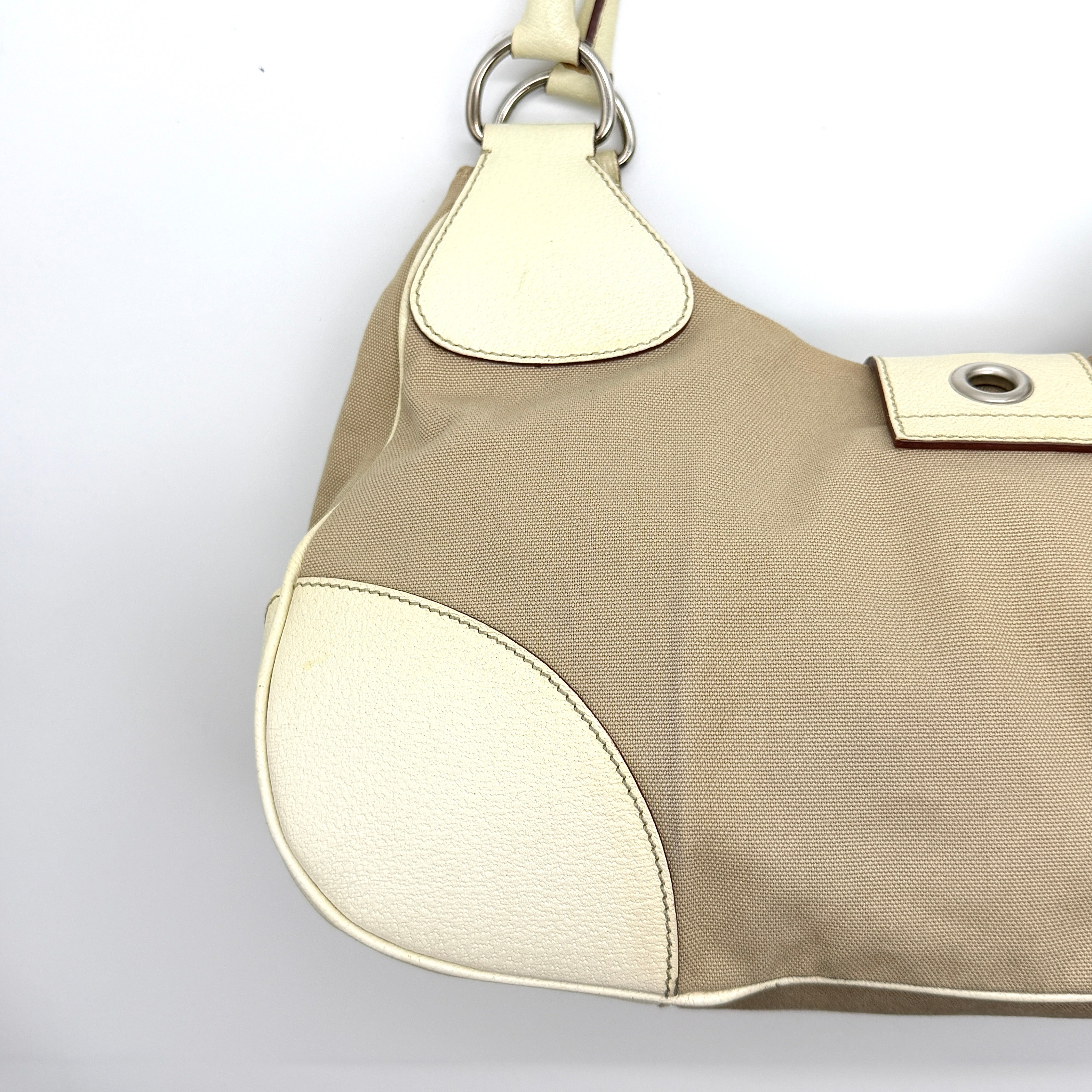 Prada Enamelled Moon Shoulder Bag Beige/Cream