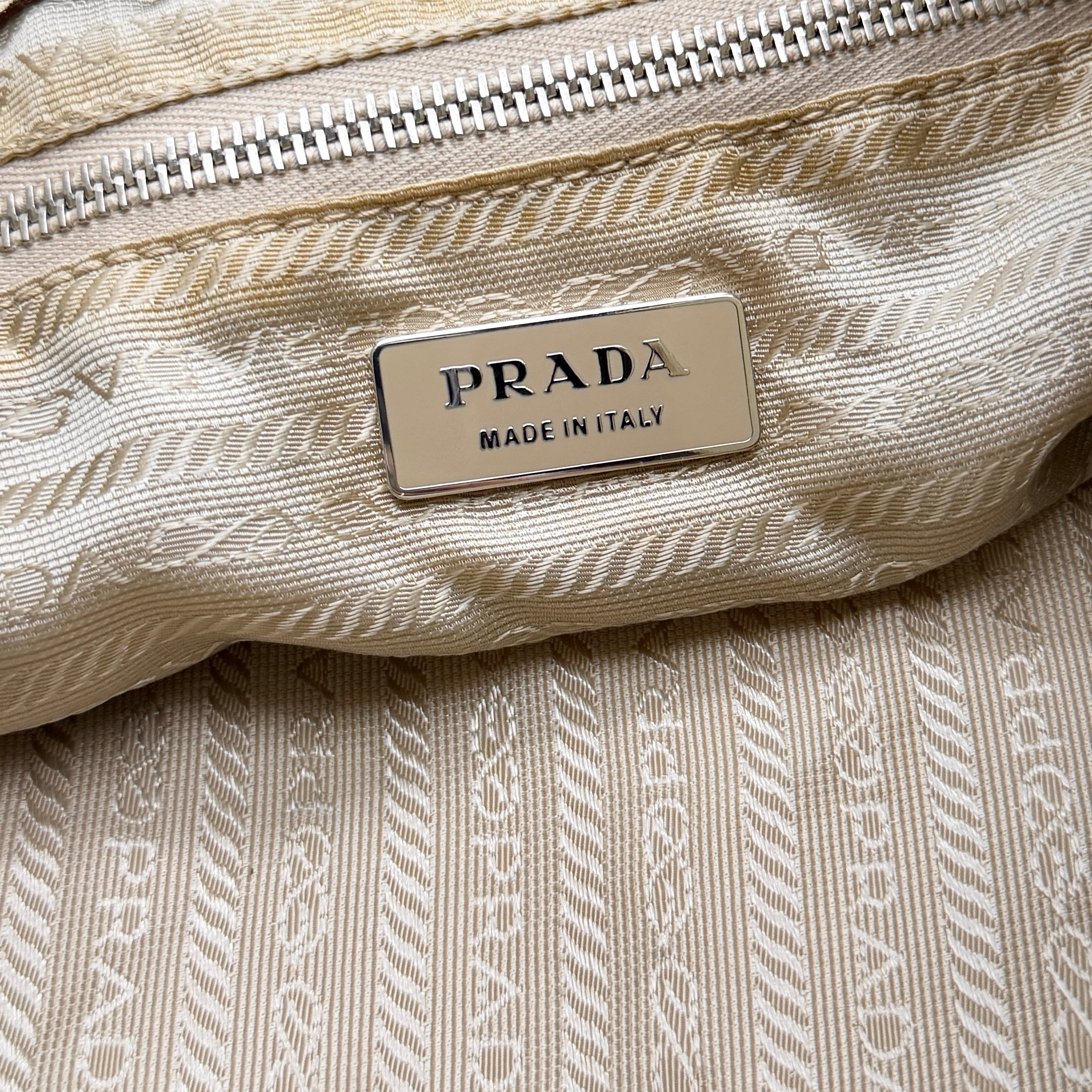 Prada Enamelled Moon Shoulder Bag Beige/Cream