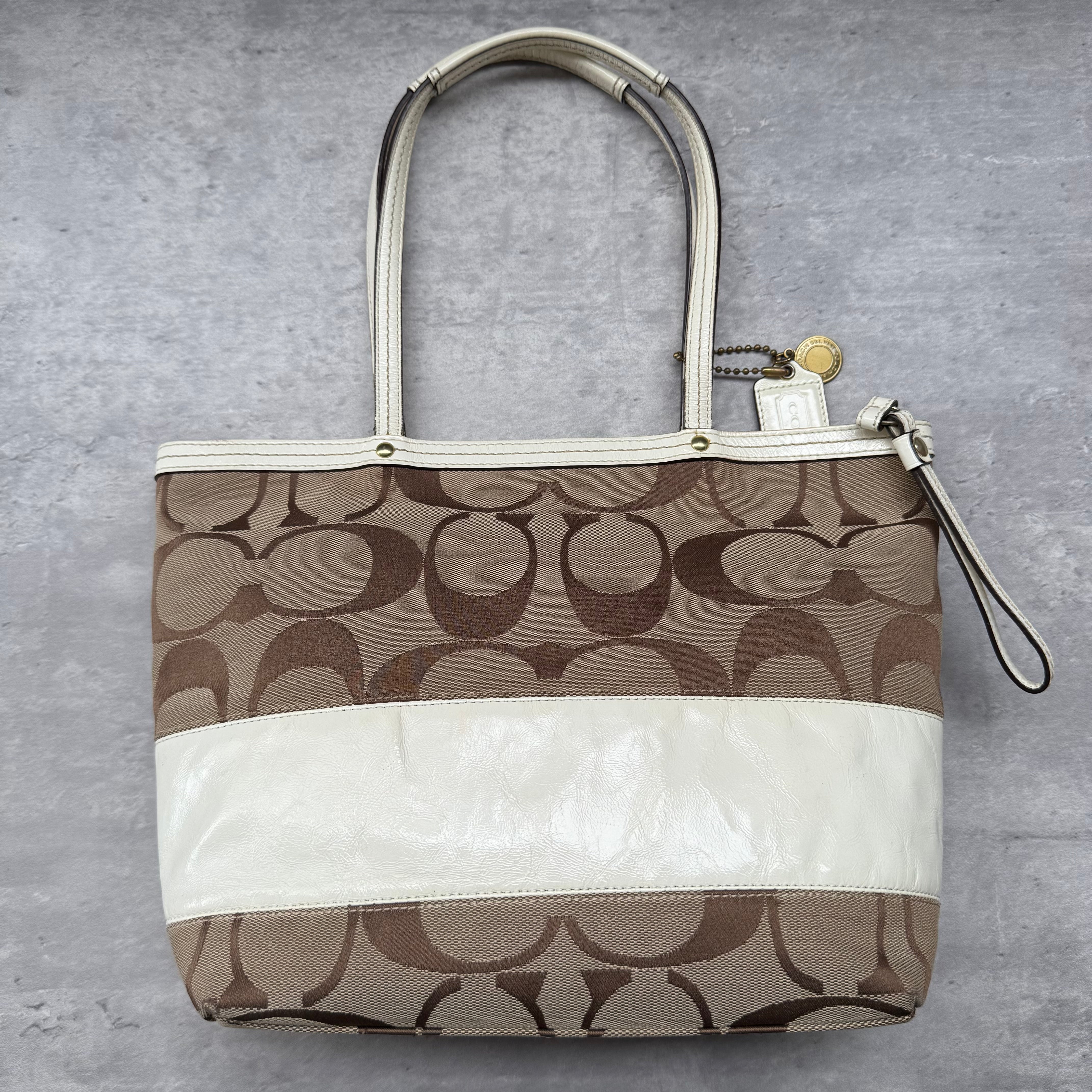 Coach Signature Sufflette Tote Bag Beige/White