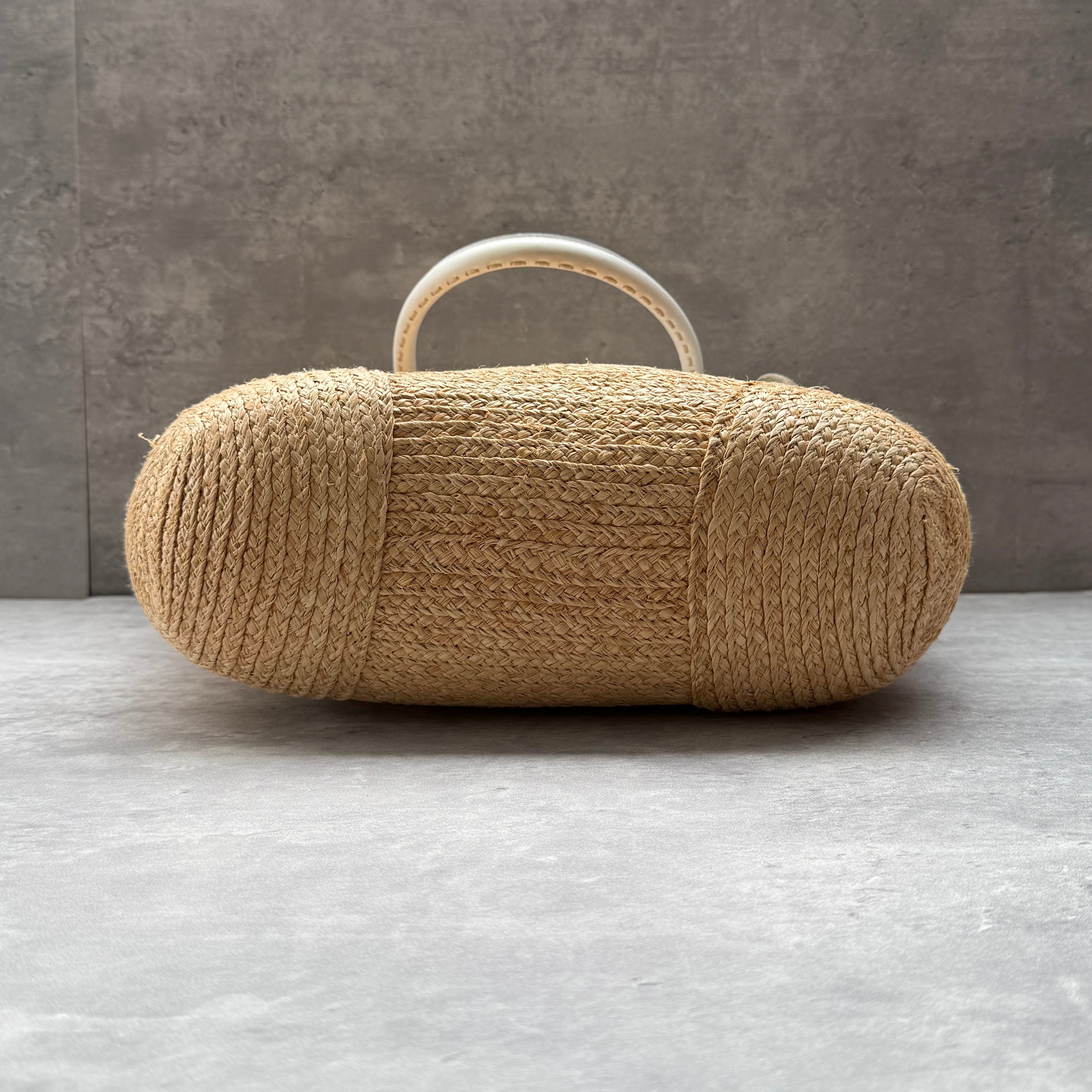 Coach Bleecker Straw Tote Bag Tan/White