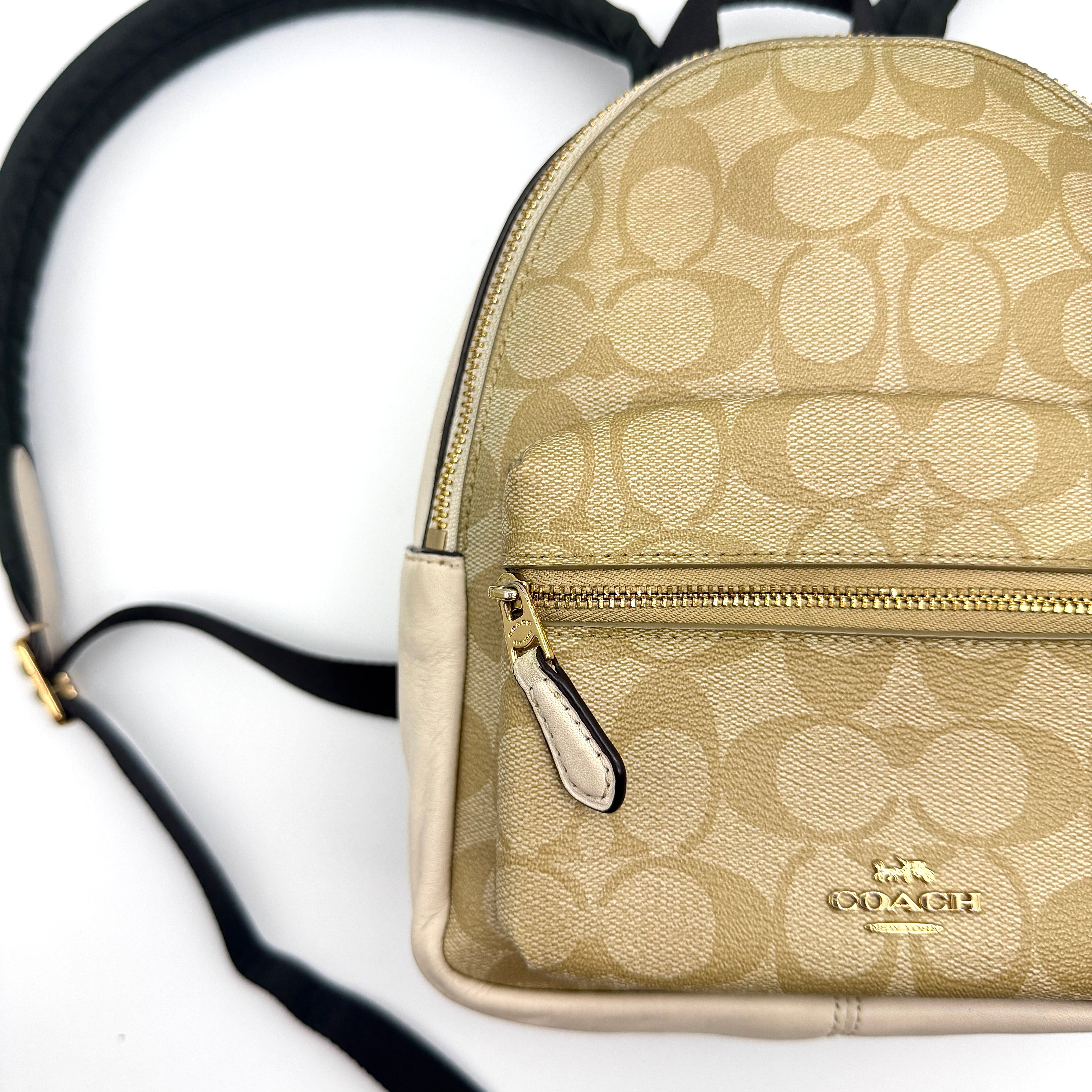 Coach Signature Mini Charlie Backpack Beige/White
