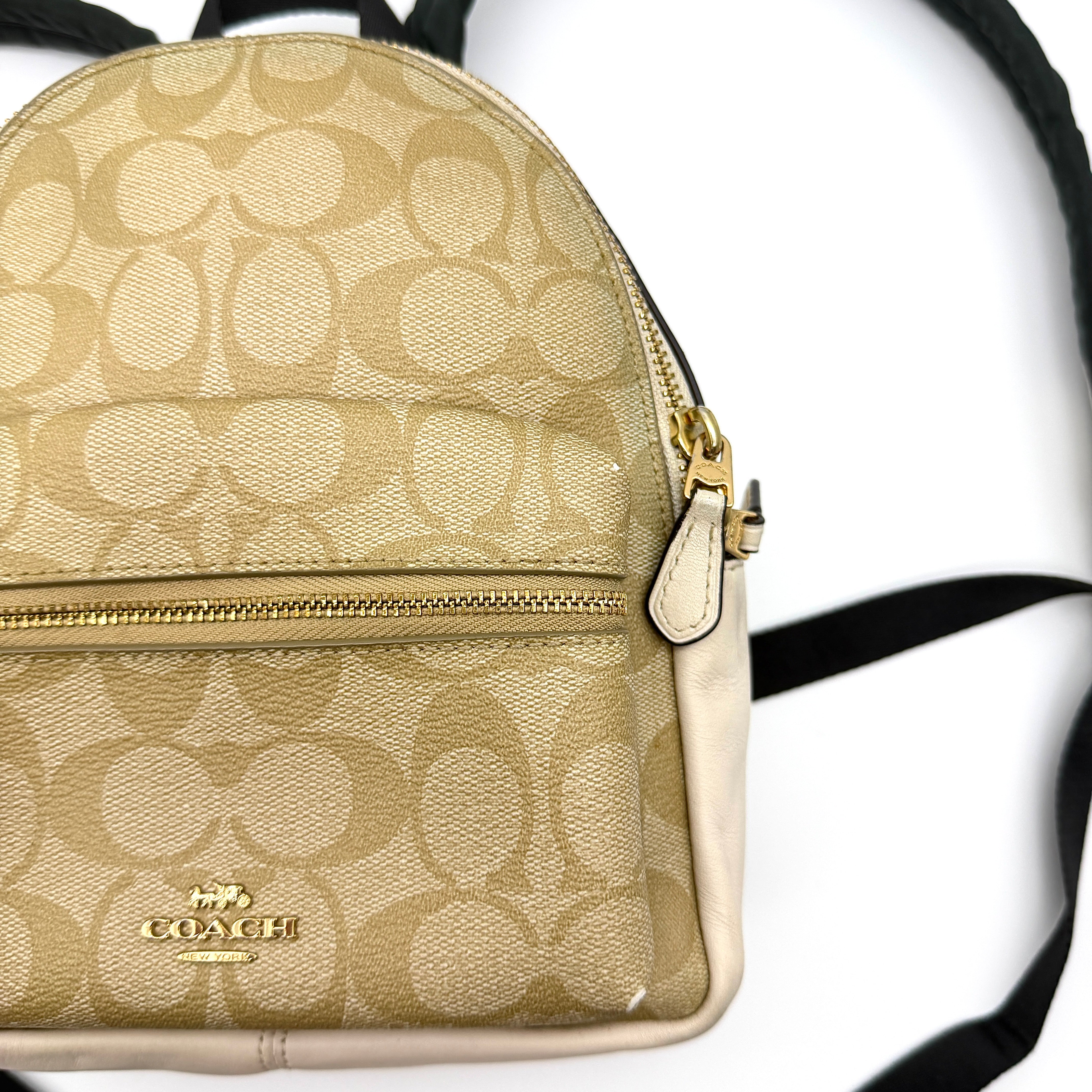 Coach Signature Mini Charlie Backpack Beige/White