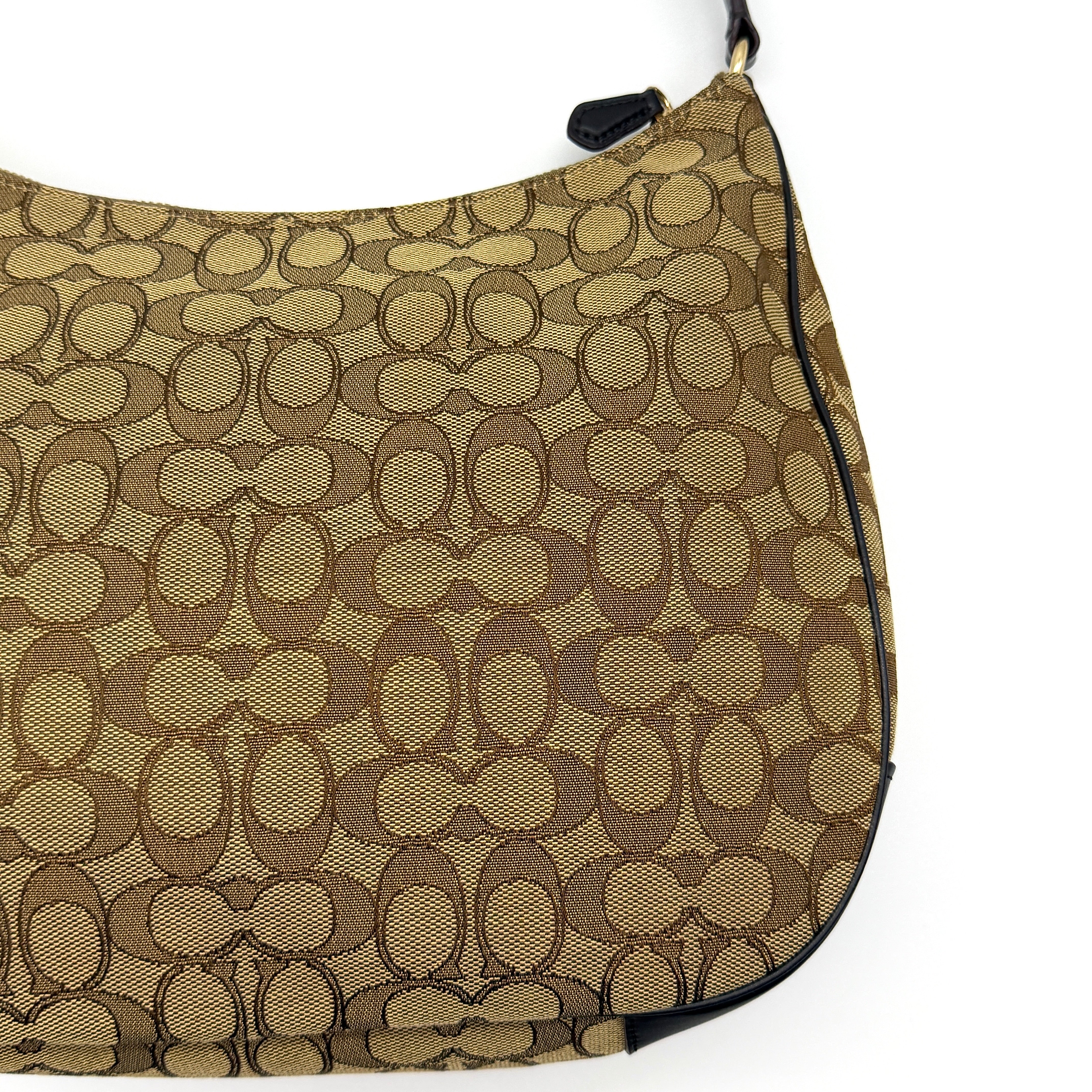 Coach Signature Hobo Canvas Shoulder Bag Beige/Brown