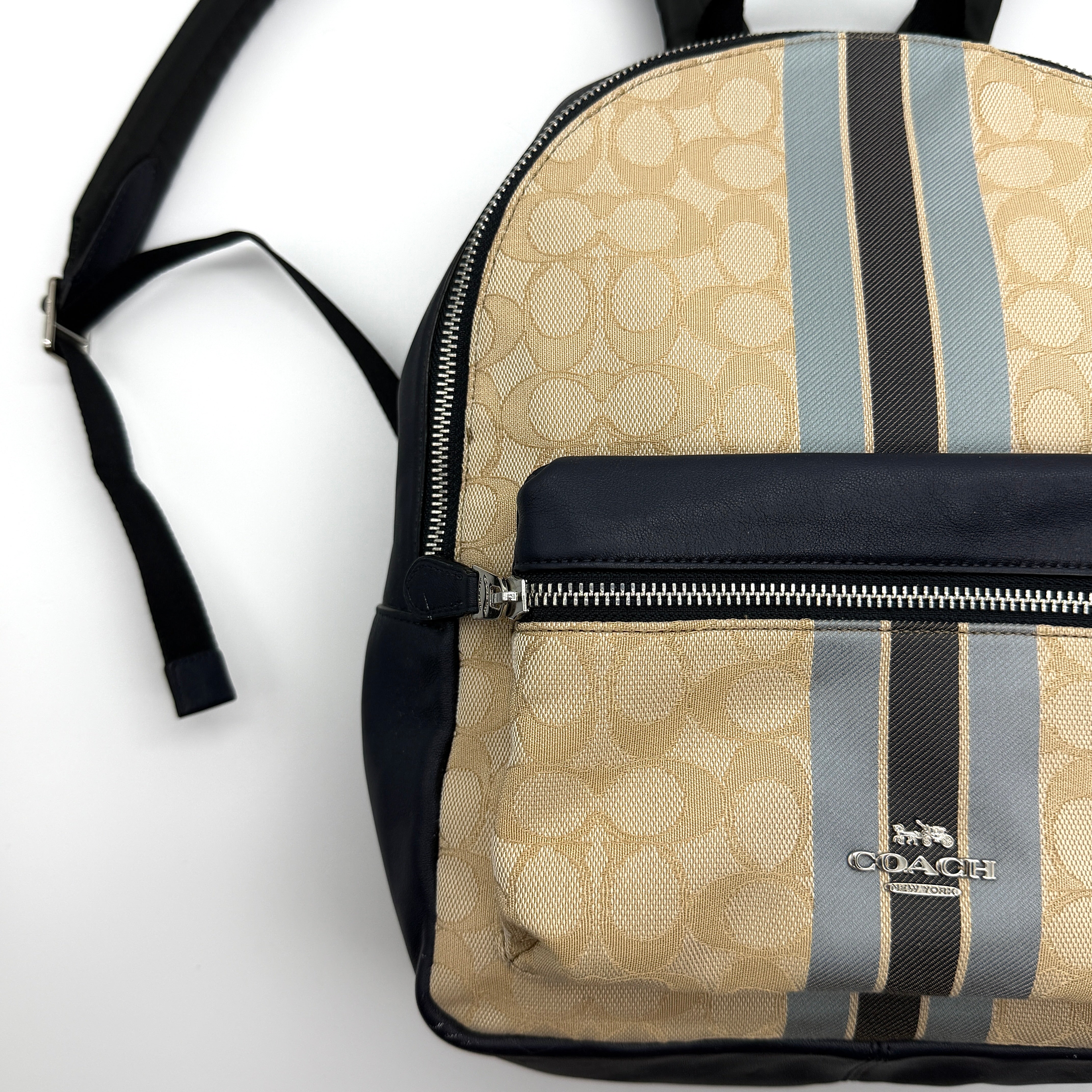 Coach Signature Charlie Stripe Backpack Beige/Navy