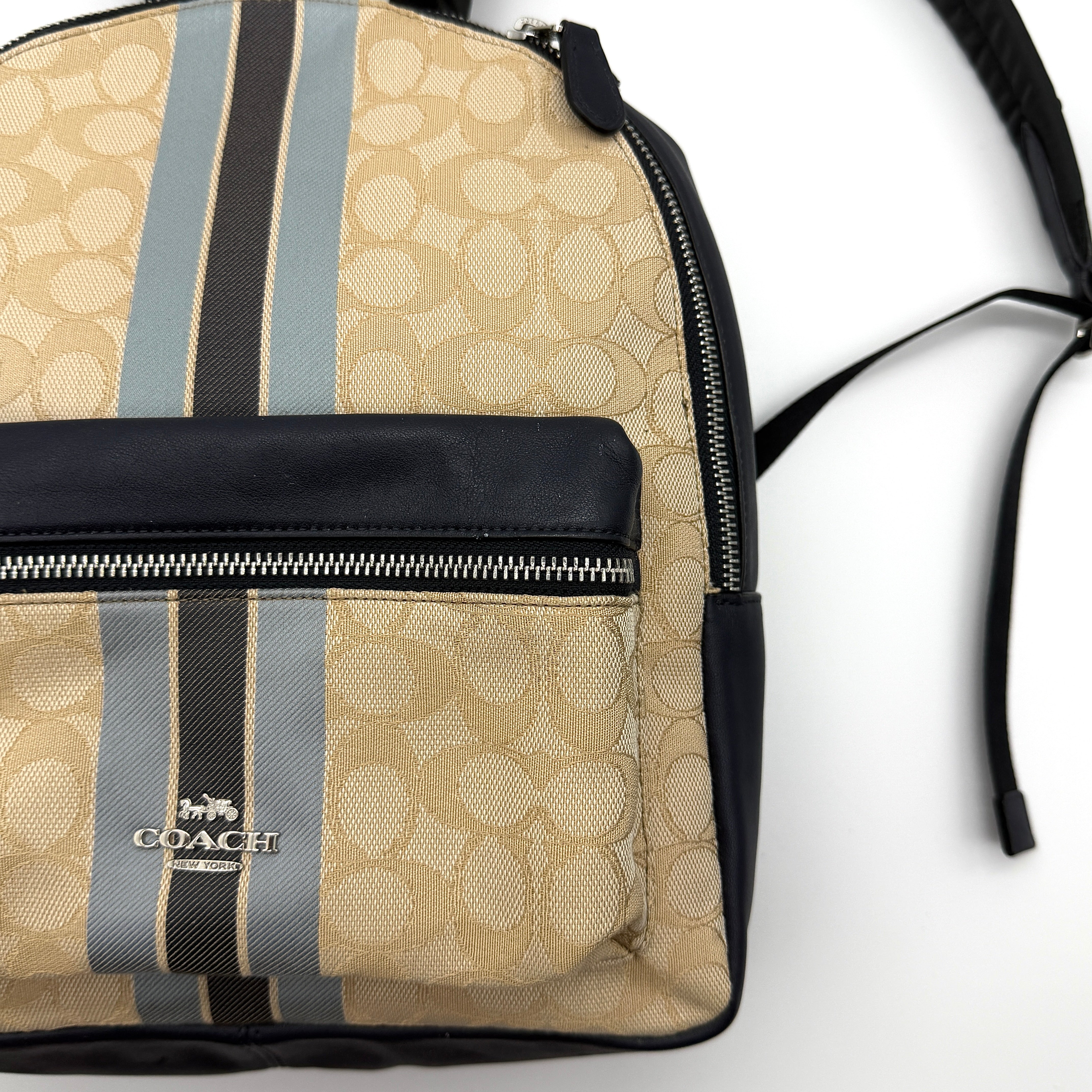 Coach Signature Charlie Stripe Backpack Beige/Navy