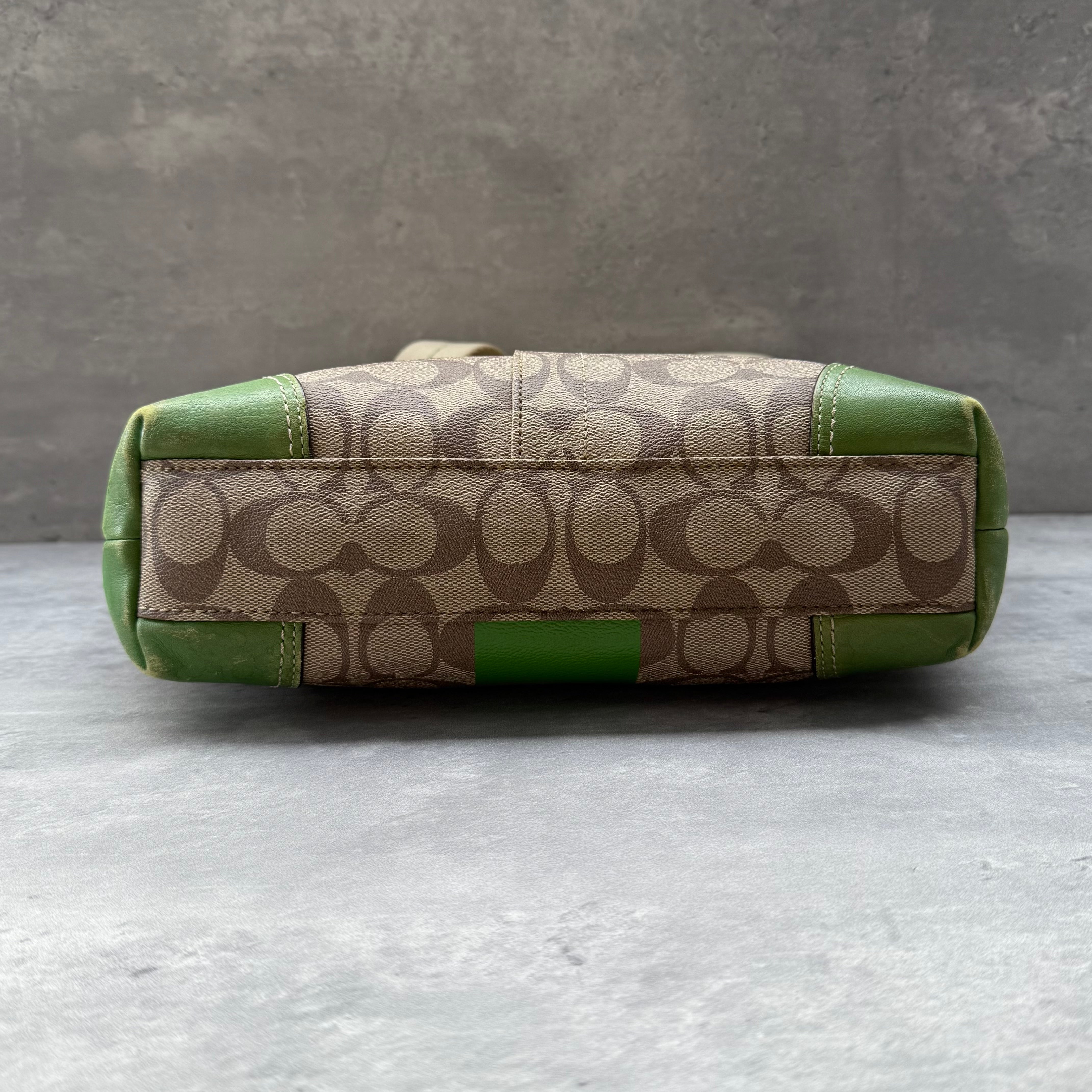 Coach Signature Heritage Stripe Tote Bag Beige/Green