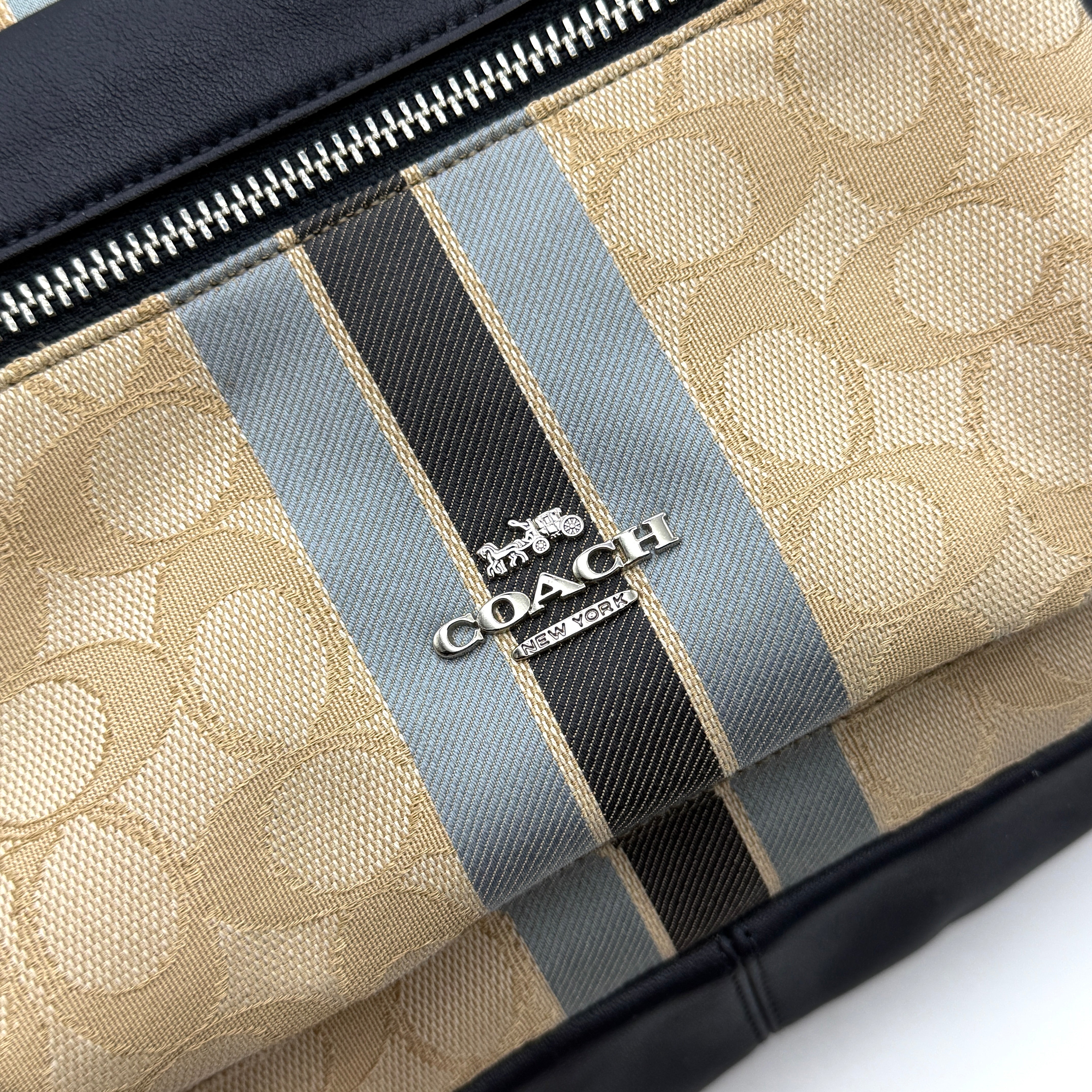 Coach Signature Charlie Stripe Backpack Beige/Navy