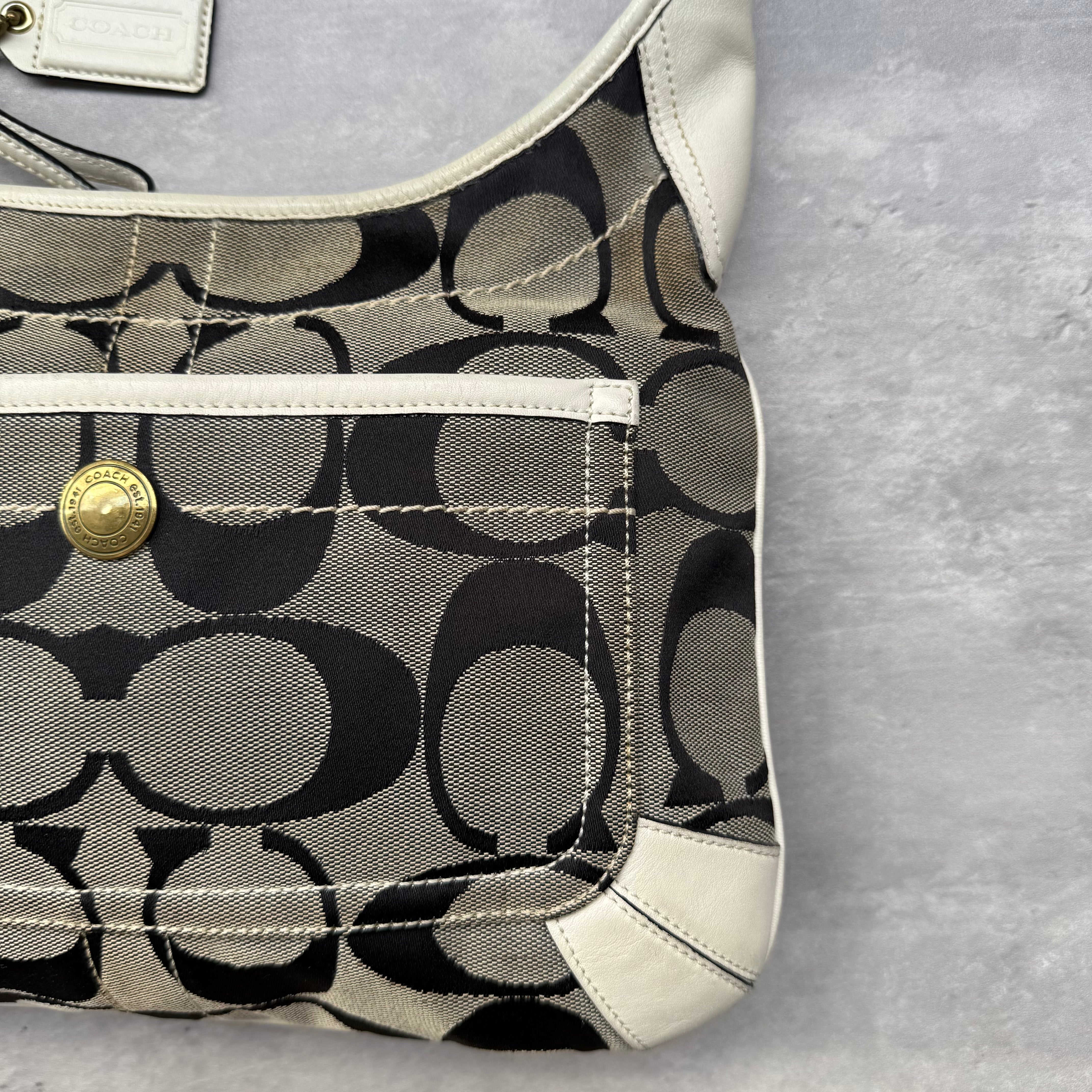 Coach Signature Canvas Hobo Crossbody Grey/White