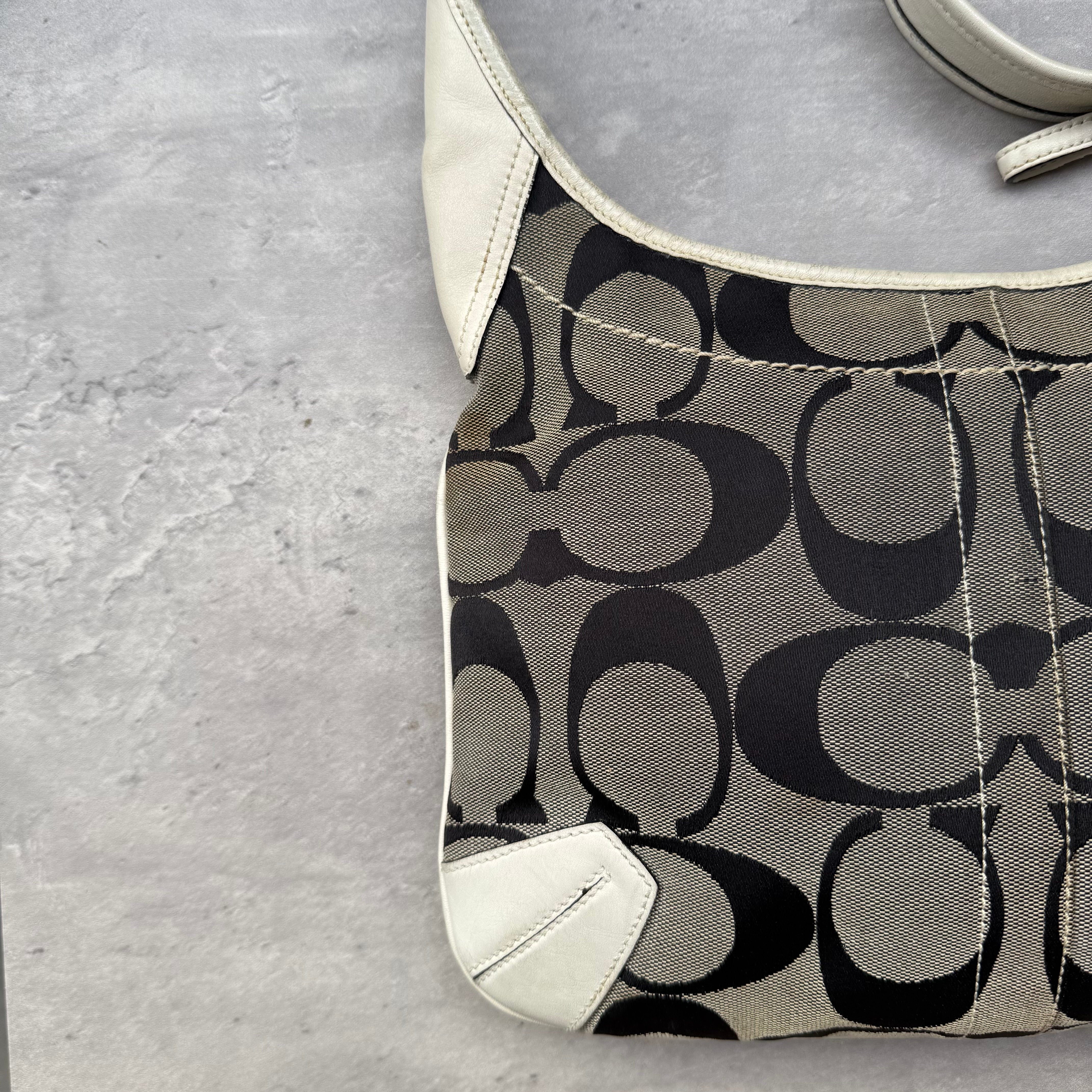 Coach Signature Canvas Hobo Crossbody Grey/White