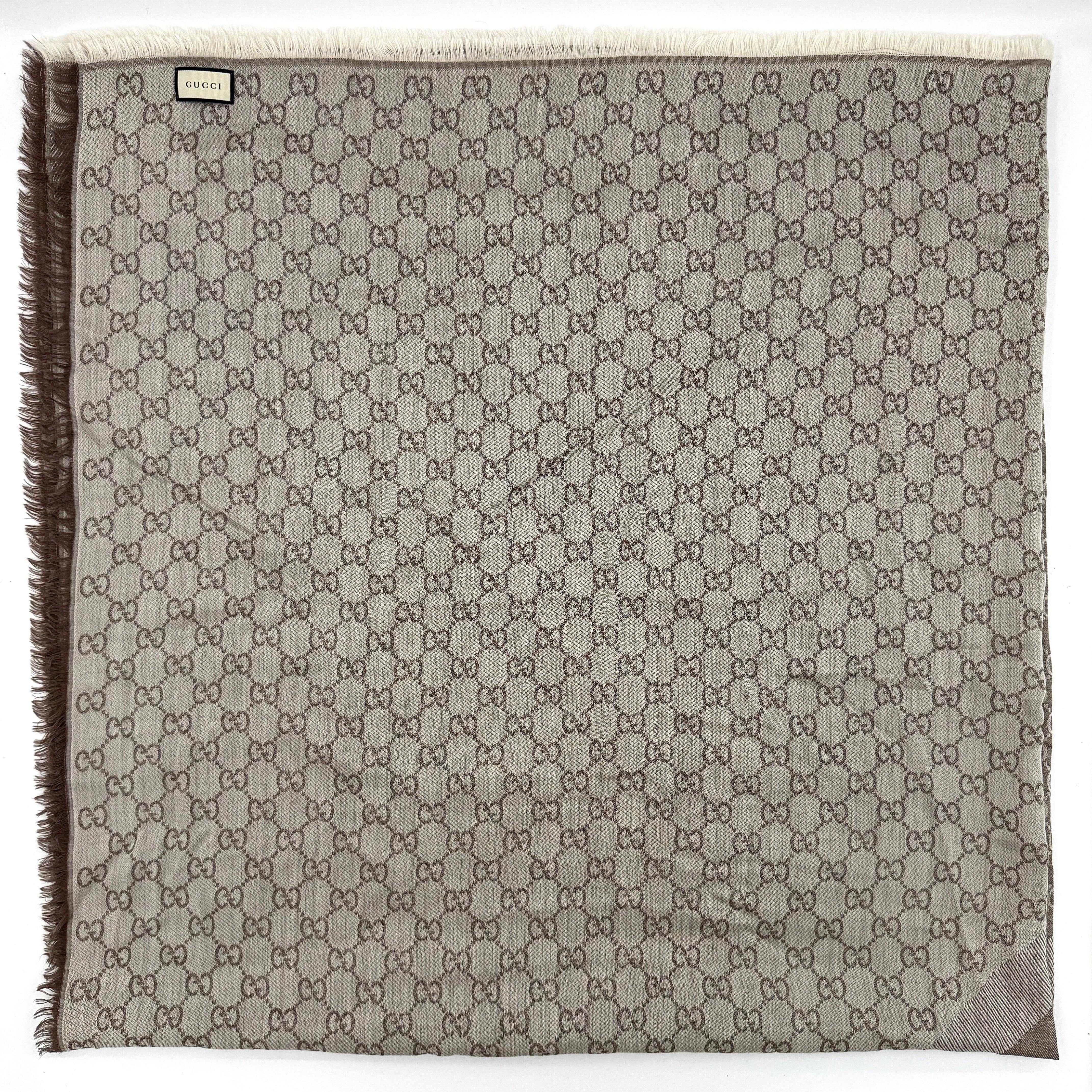 Gucci GG Monogram Silk Wool Shawl Grey