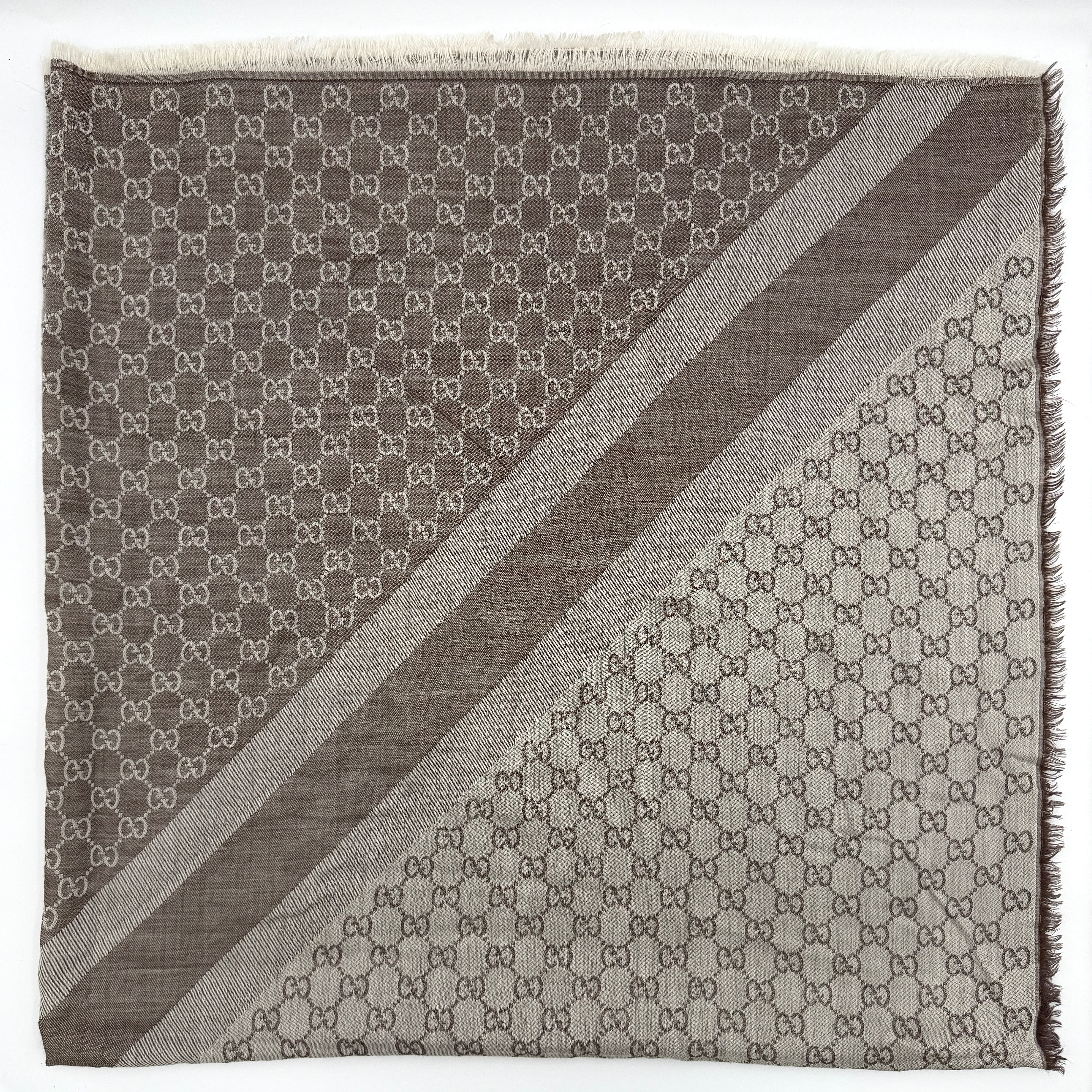 Gucci GG Monogram Silk Wool Shawl Grey