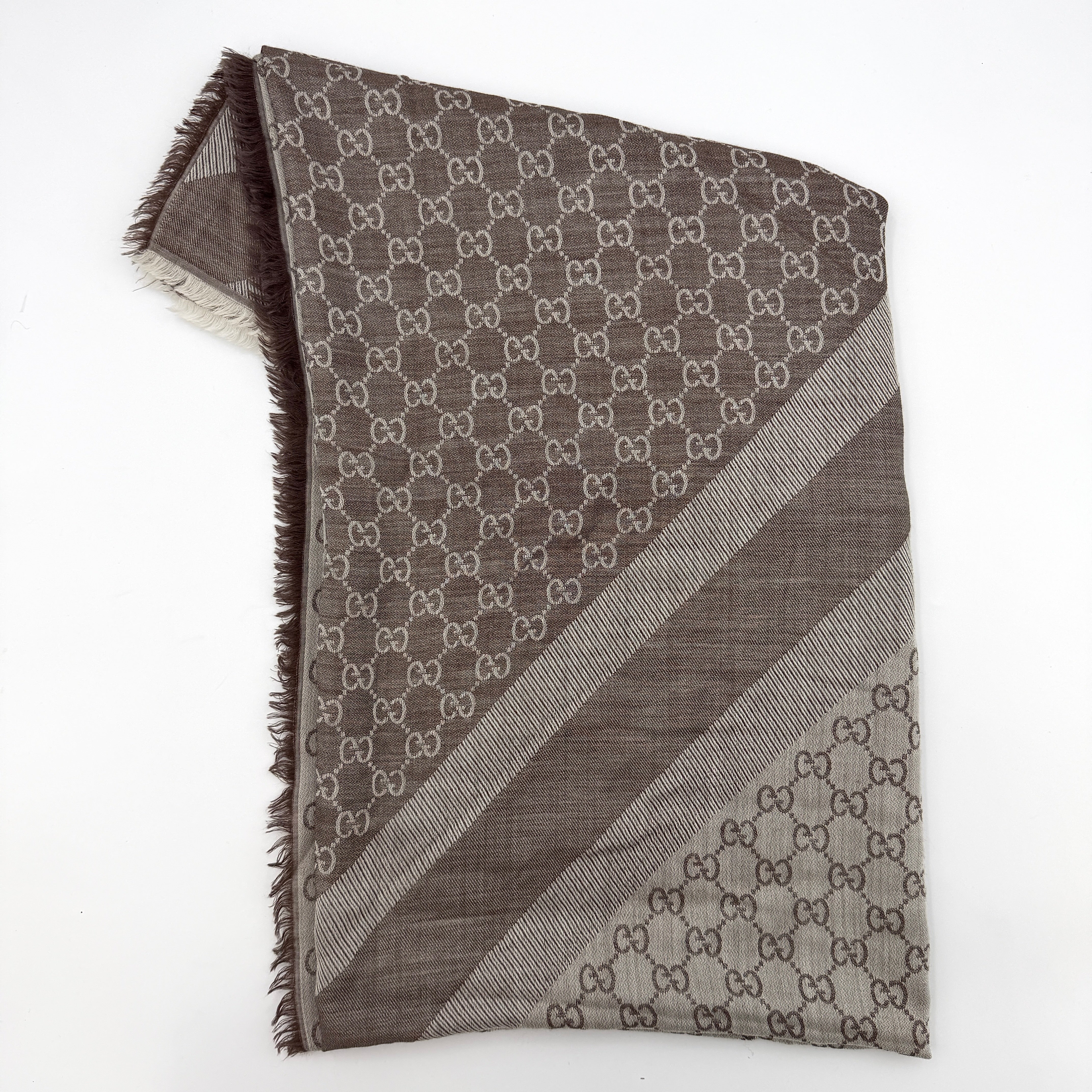 Gucci GG Monogram Silk Wool Shawl Grey